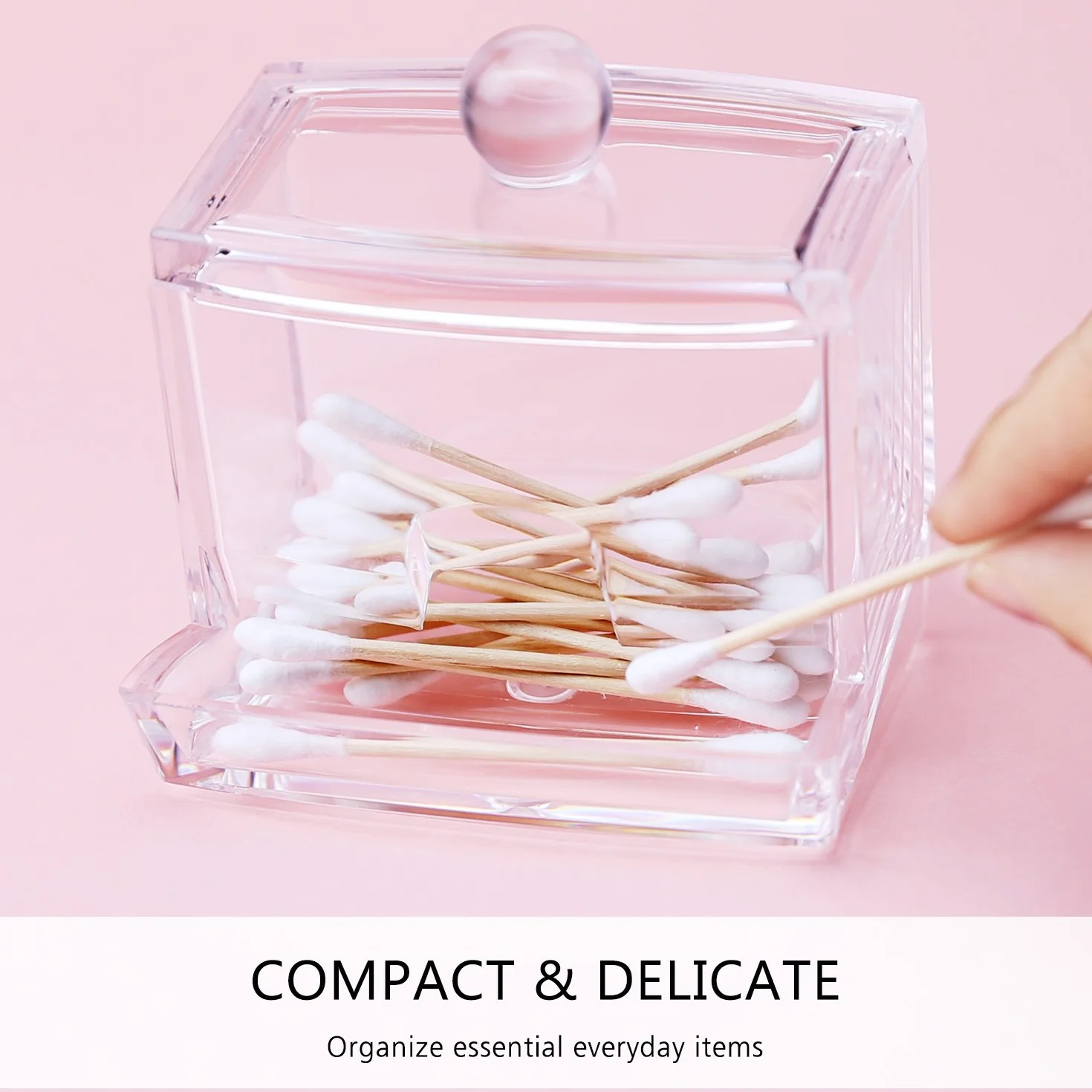 Luxspire Q-Tip Contenitore Cotton fioc Acrilico, Dispenser Temponi di Cotone Scatola Portaoggetti con Coperchio in Plastica per Cosmetici Trasparente