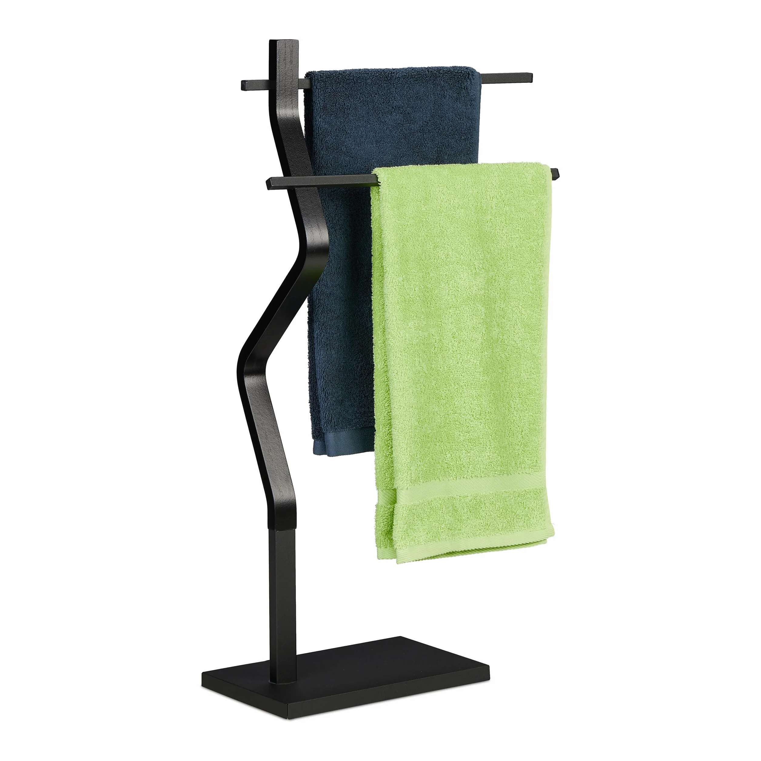 Relaxdays Piantana Portasciugamani Autoportante 2 Bracci Acciaio MDF 85x43,5x20 cm Nero