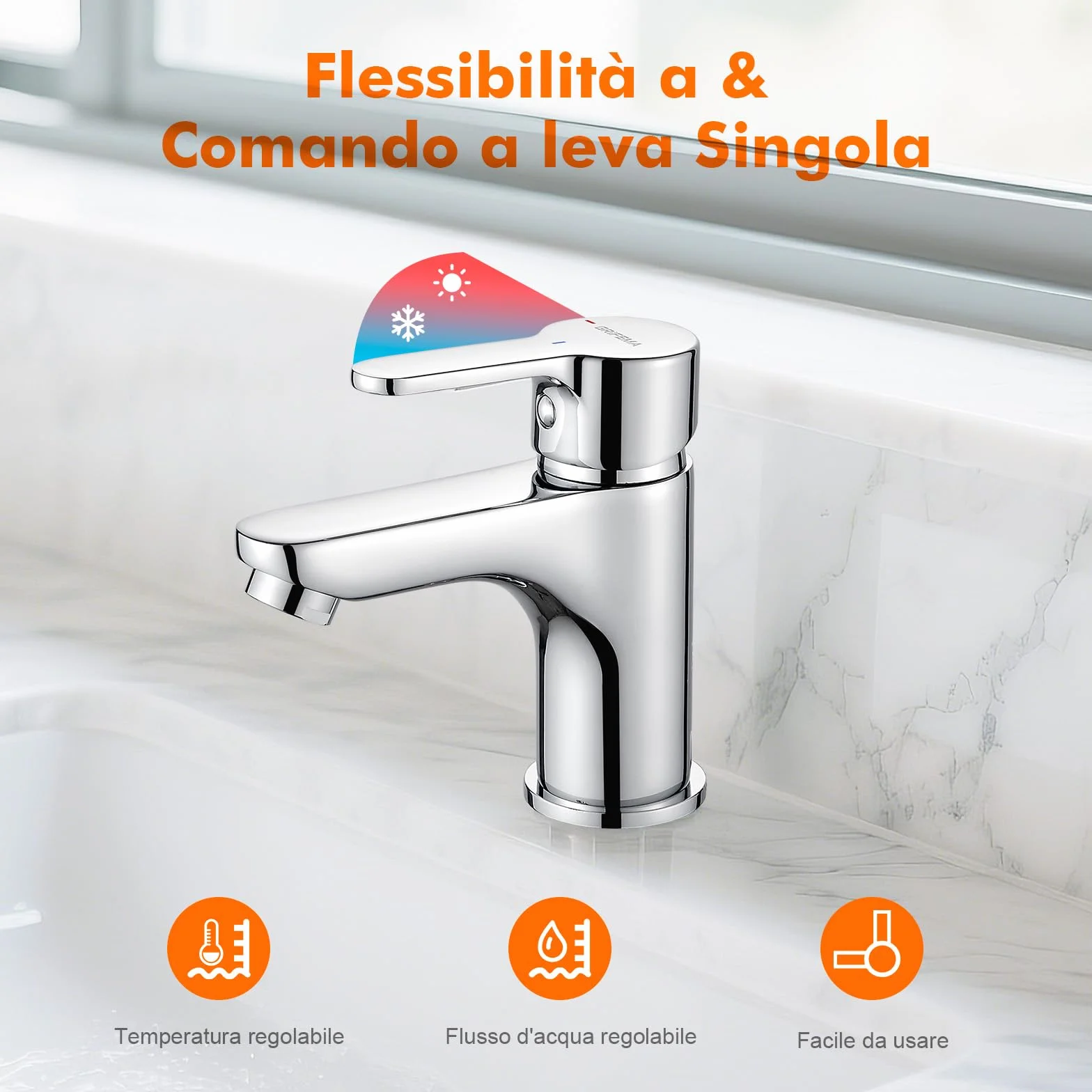 GRIFEMA Miscelatore Lavabo Bagno Monocomando G3/8 Pollici Cromo Argento
