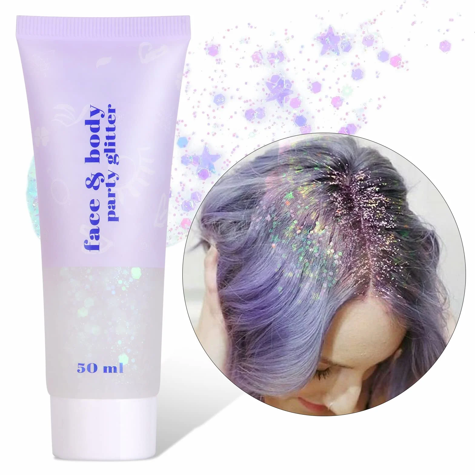 URAQT Glitter Corpo, 1 pezzi da 50 ml Gel per Viso, Unghie, Occhi, Labbra, Capelli e Corpo - Chunky Glitter per Musica, Festival, in Maschera(Bianco)
