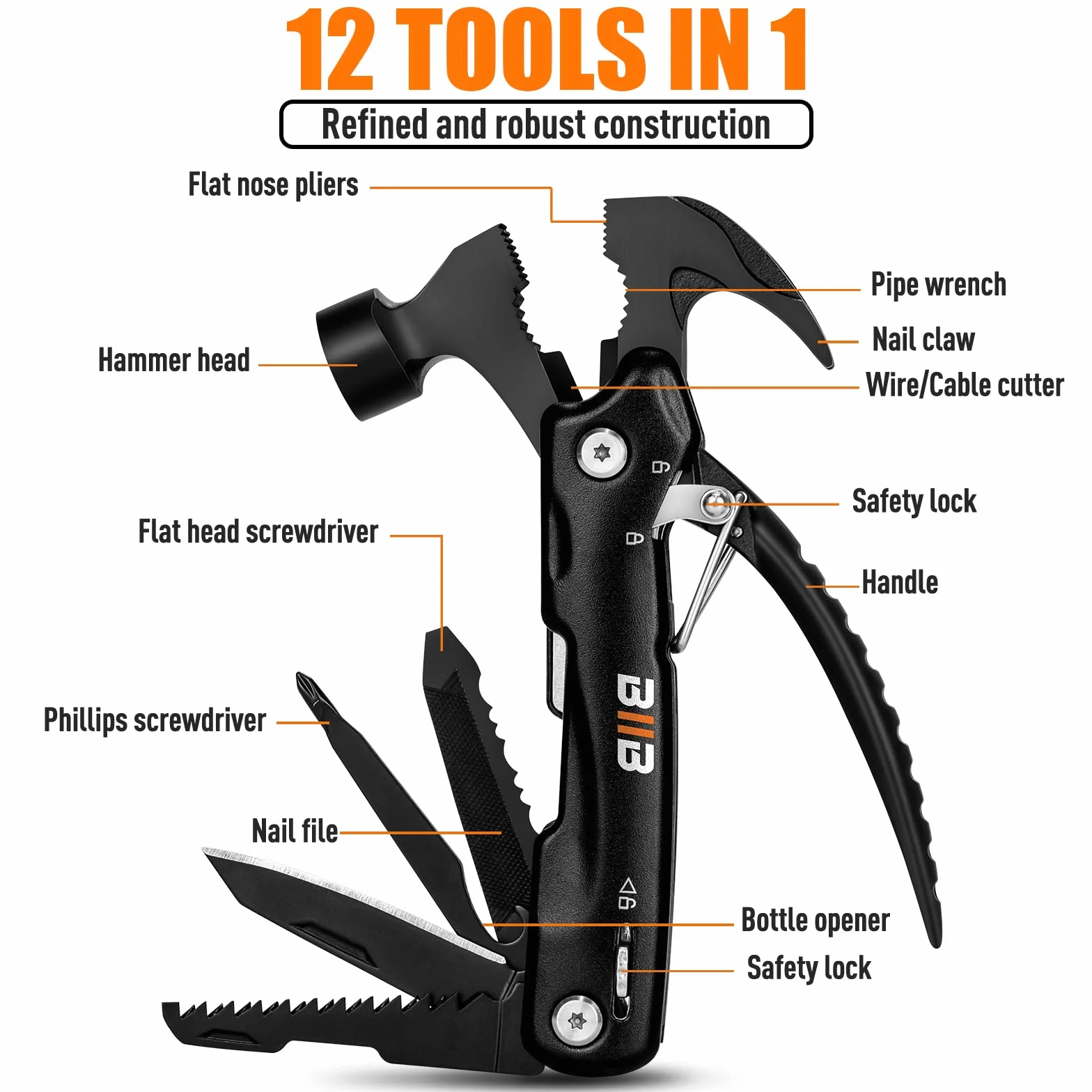 BIIB 12 in 1 Multitool Gadget Utili, Regalo Uomo Compleanno, Attrezzo Multifunzione