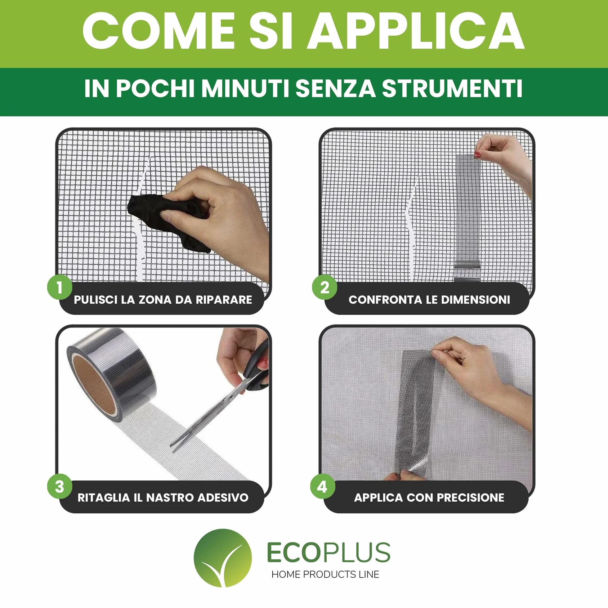 ECOPLUS Nastro Ripara Zanzariere in Fibra di Vetro – Riparazione Rete Finestra e Porta – Grigio 5 Metri