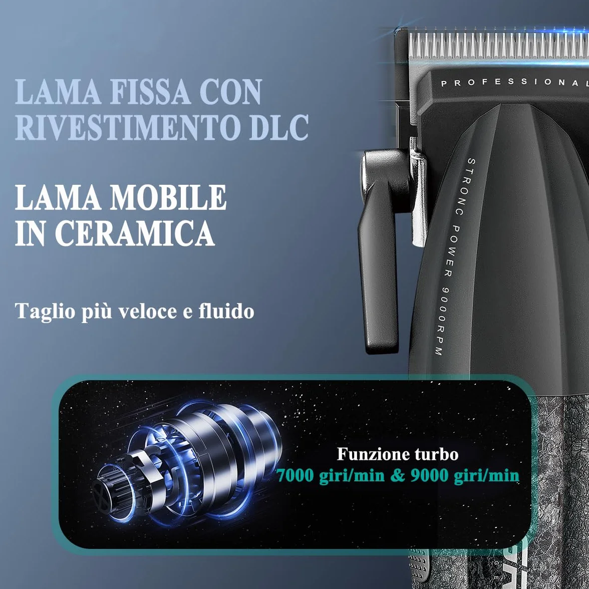 VGR 640 Tagliacapelli Professionale Per Uomo, Set Di Tagliacapelli E Trimmer Senza Fili, Zero Gap T-Blade, Lama In Ceramica DLC, Kit Barbiere Di Alta Qualità Con Display LED (Nero)