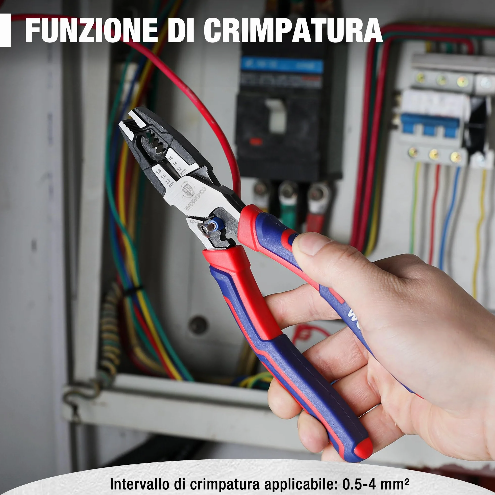 WORKPRO Pinza Combinata 5 in 1 209mm 16-12 AWG (1,3-2,0mm) Cr-V per Elettricisti