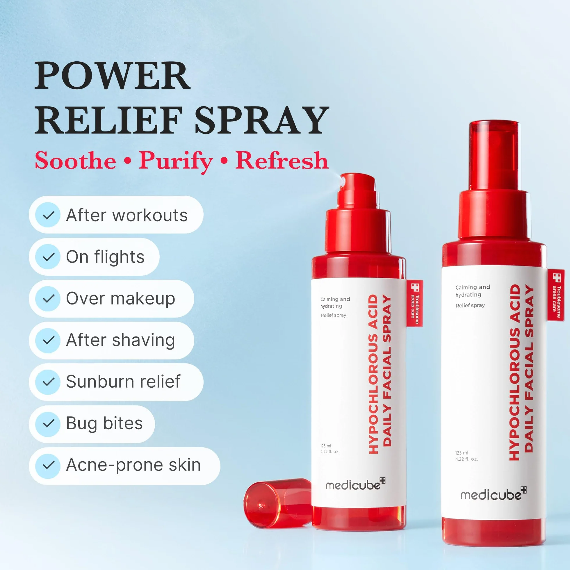medicube Power Soothing Spray 125 ml – Spray HOCl lenitivo per pelle sensibile e tutti i tipi di pelle – Cura quotidiana e post-sole