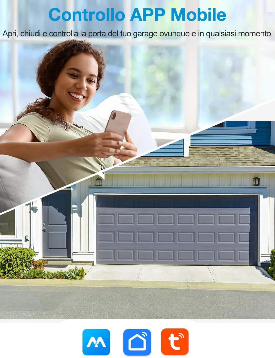 Maxcio Apriporta WiFi Garage Door Opener, Intelligente Compatibile con Alexa/Google Home, APP Controllo Remoto, AC/DC