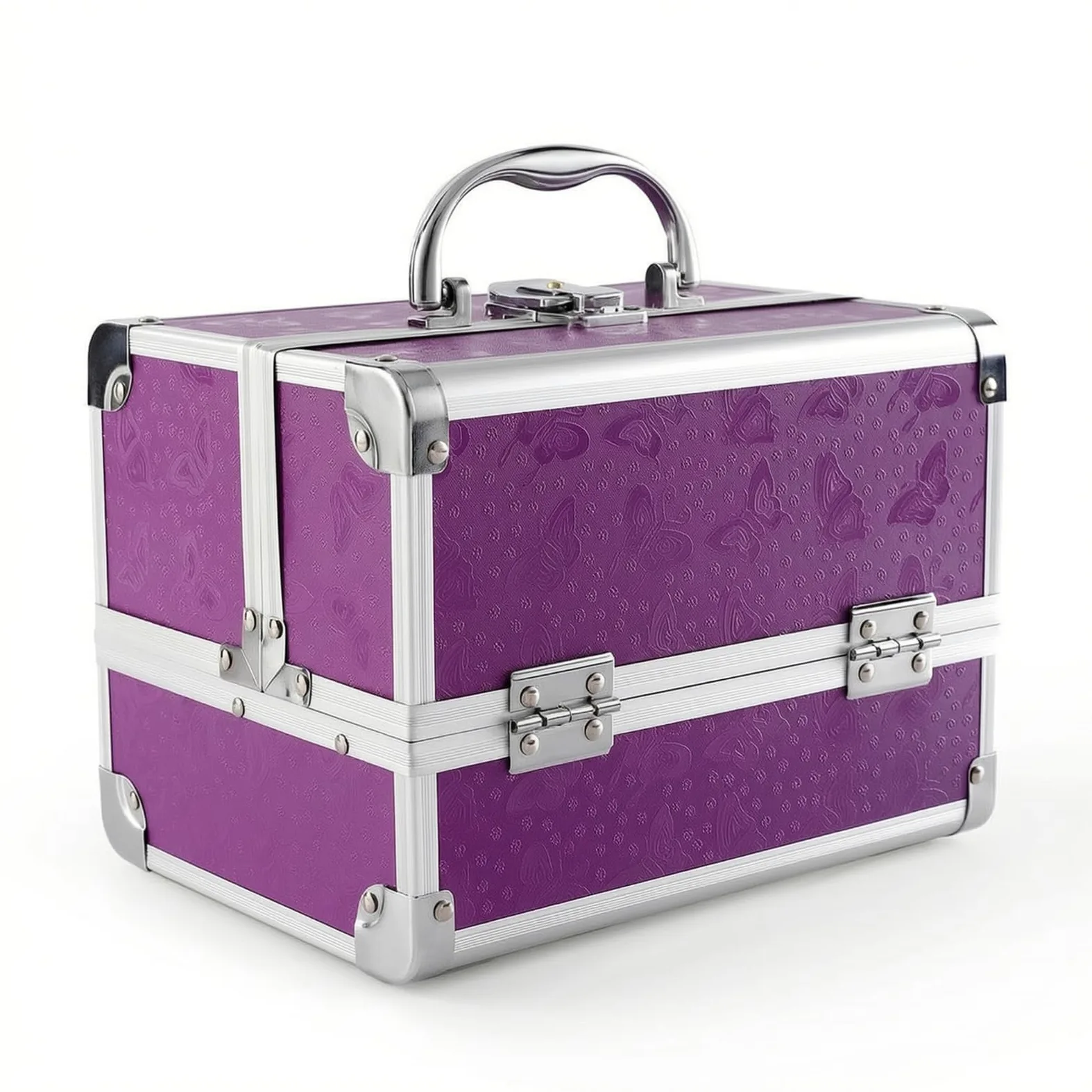 Beauty Case con Specchio Rigida Valigia Porta Trucchi con Specchio Robusta Contenitore per Truccatori, Estetiste, Casa, style to 4, Array, Viola Farfalla
