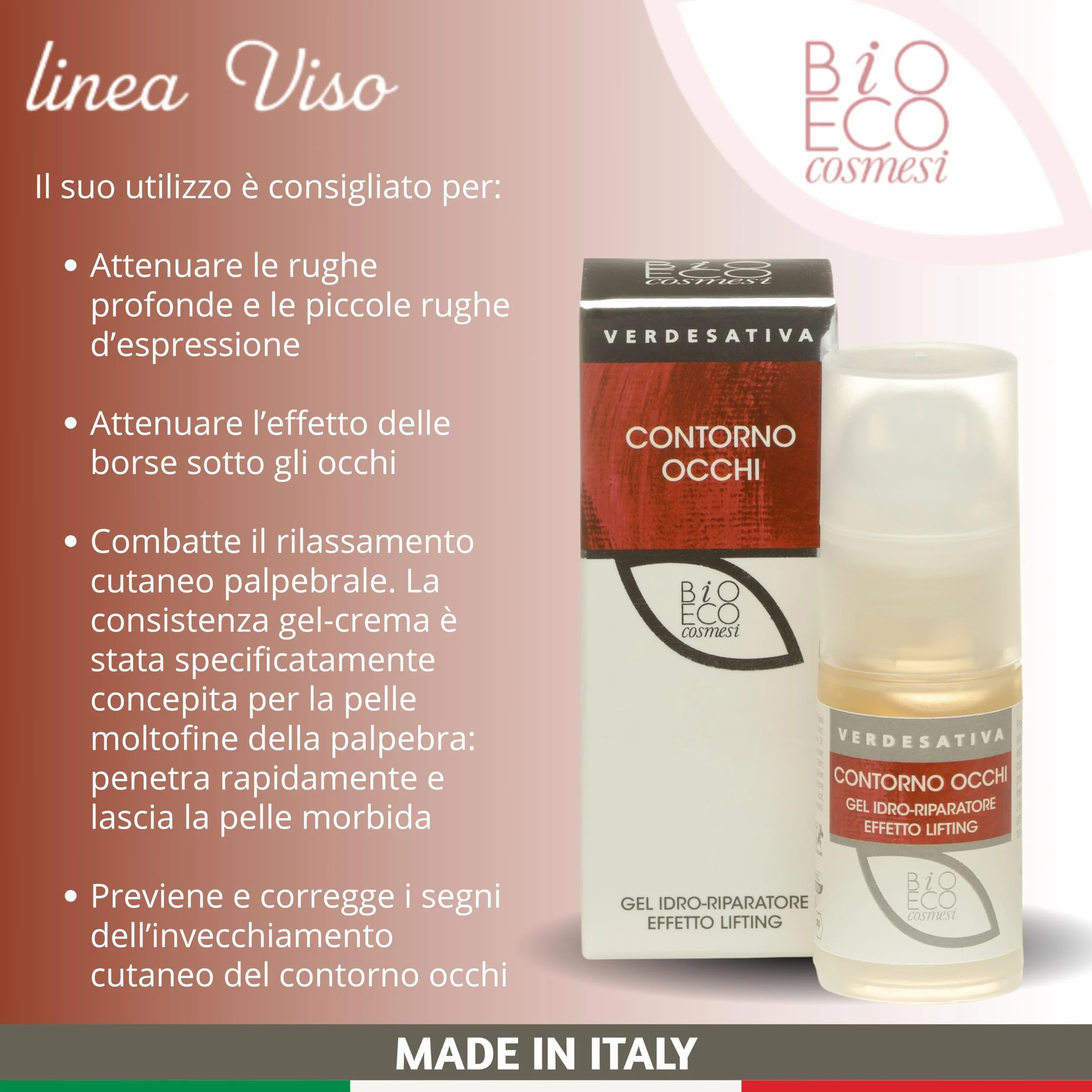 Gel Contorno Occhi Lifting - 15ml - Con Kigelia, Quillaia e Estratti Vegetali ad Azione Tensore - Riduce Borse e Rughe d’Espressione - Texture Leggera e Idratante - Made in Italy