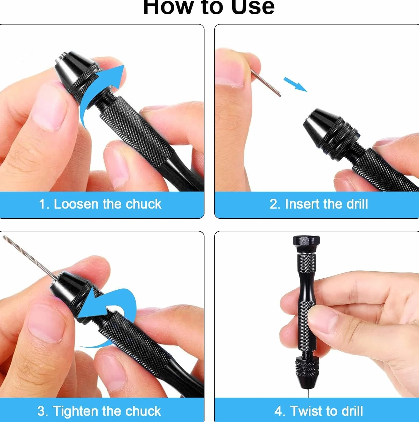 Pin Vise Hand Drill Rotary Tool 0.3-3.4mm Mini Trapano a Mano per Modellismo