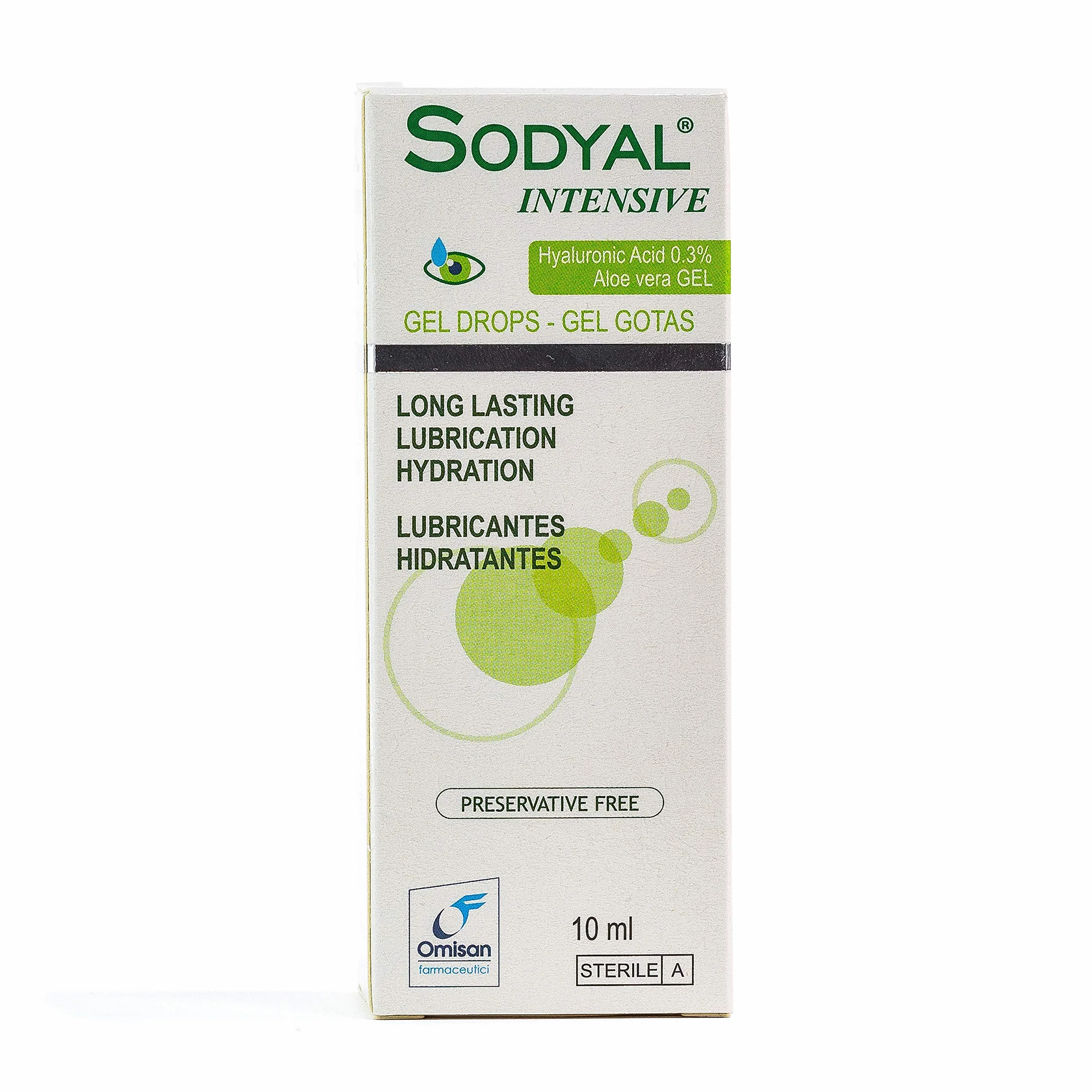 Sodyal Intensive Gocce-Gel - Lubrificante di lunga durata ed idratante. Gocce oculari con Acido ialuronico ed estratti naturali di Aloe vera - 10 ml