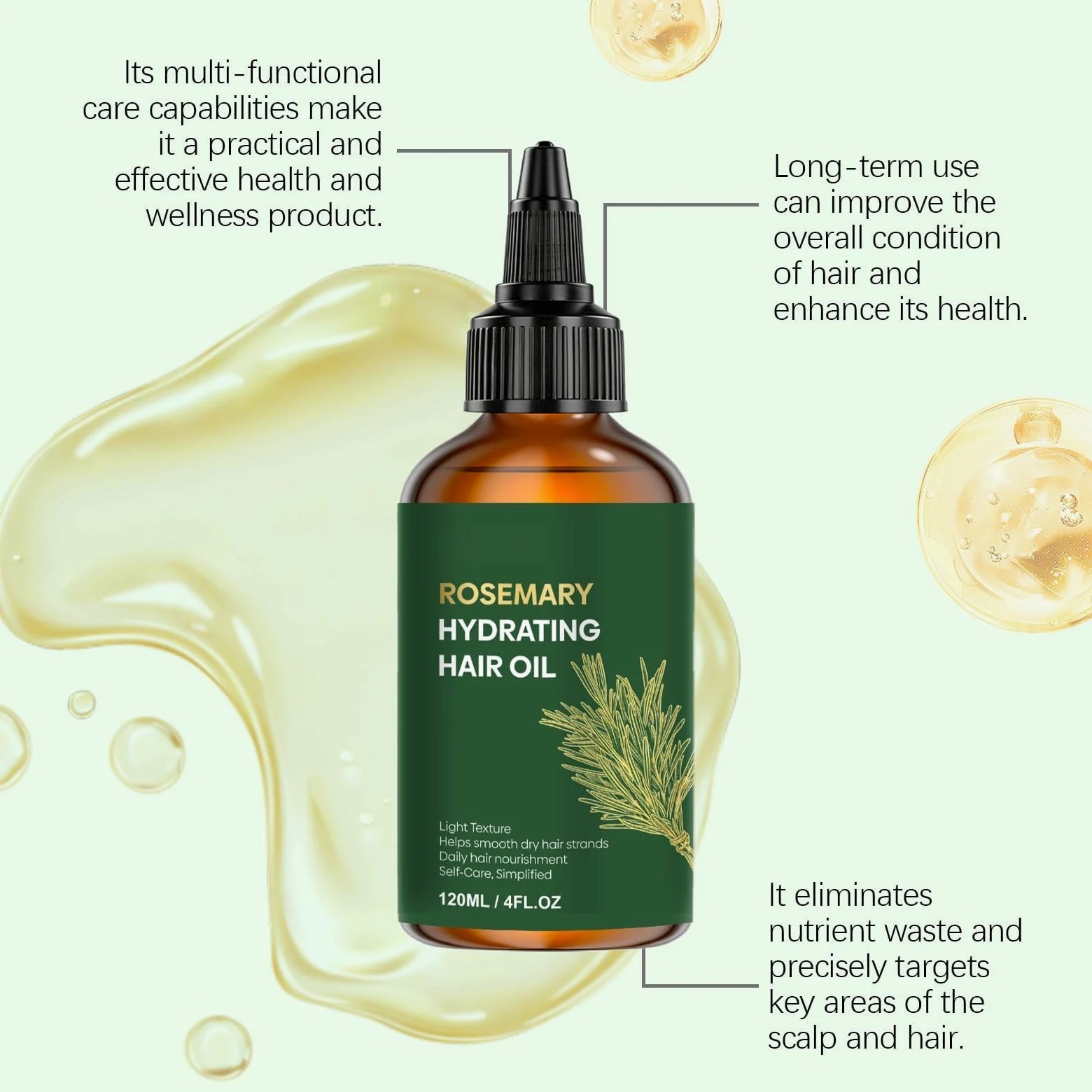 Rosemary Biotina Nutritiva Fortificante Olio Capelli (3 pezzi) | Siero idratante rinfrescante per il cuoio capelluto con olio di rosmarino, per capelli visibilmente più pieni e non grassi