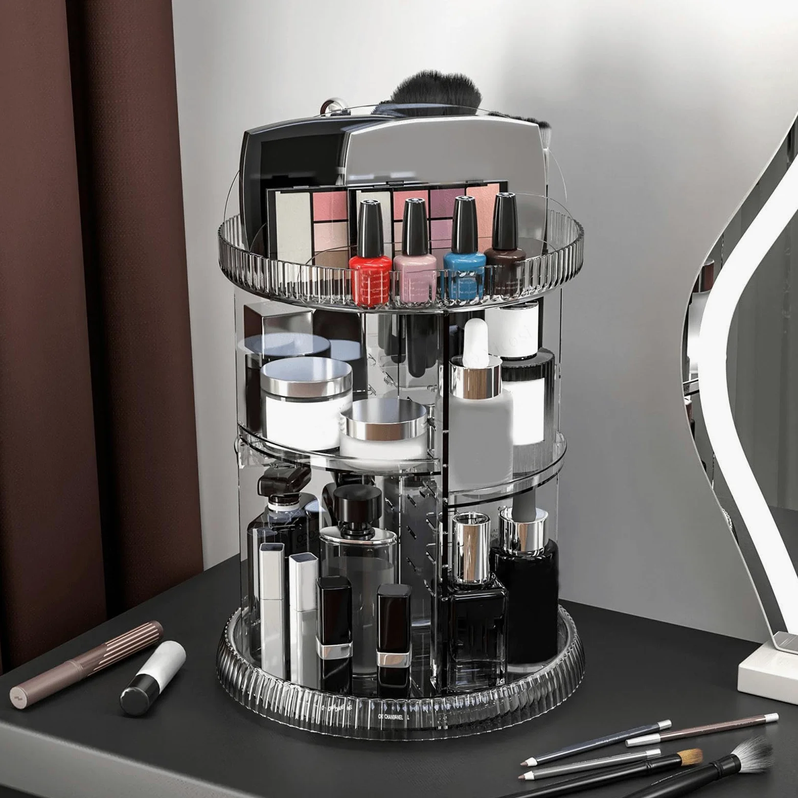 Organizer rotante per trucchi, espositore per trucchi in acrilico | ripiano organizer per la cura della pelle, scaffale per trucco a 360 gradi, organizer rotante in acrilico progettato a
