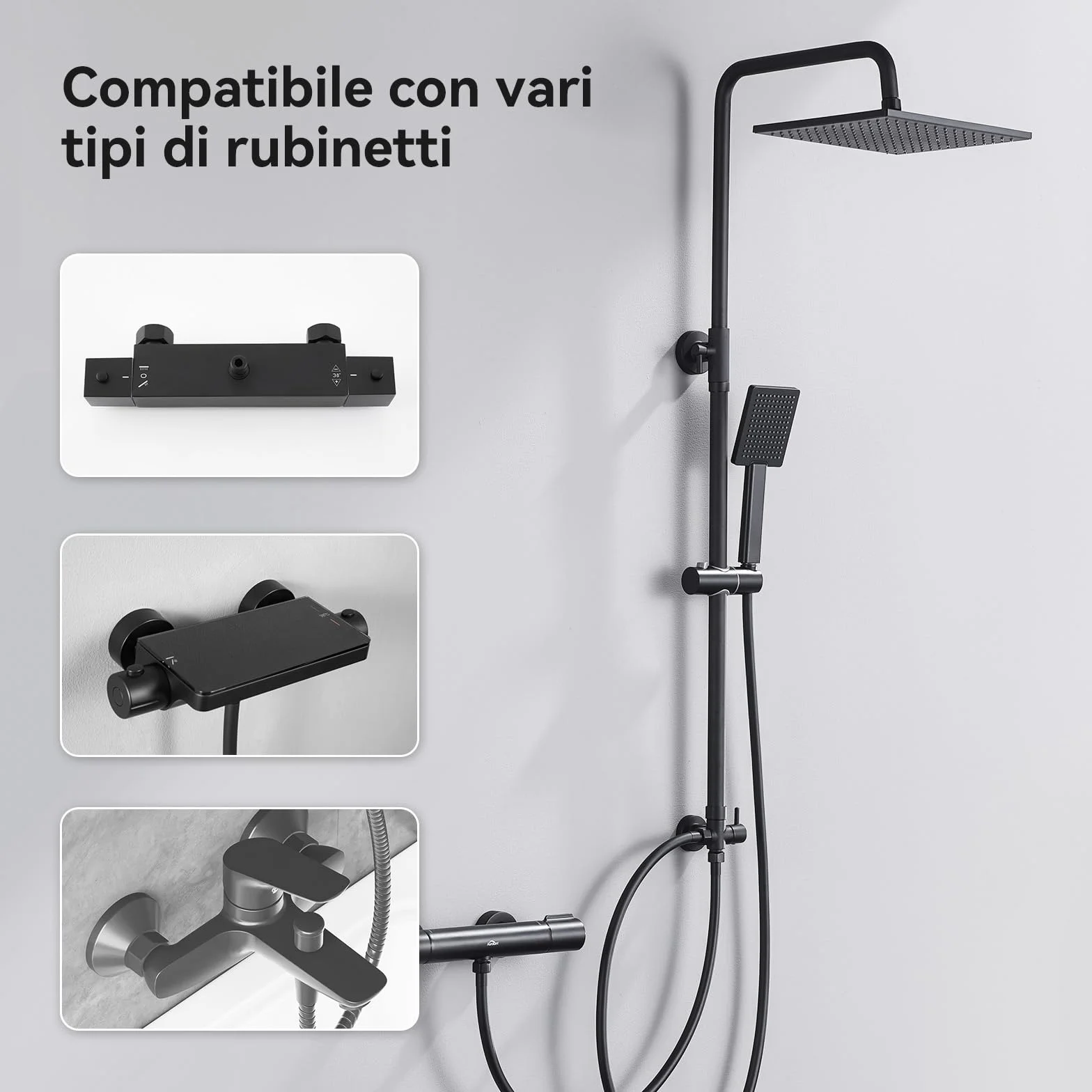 Auralum Colonna Doccia Senza Miscelatore 74-109cm Regolabile Set Soffione Doccetta Nero