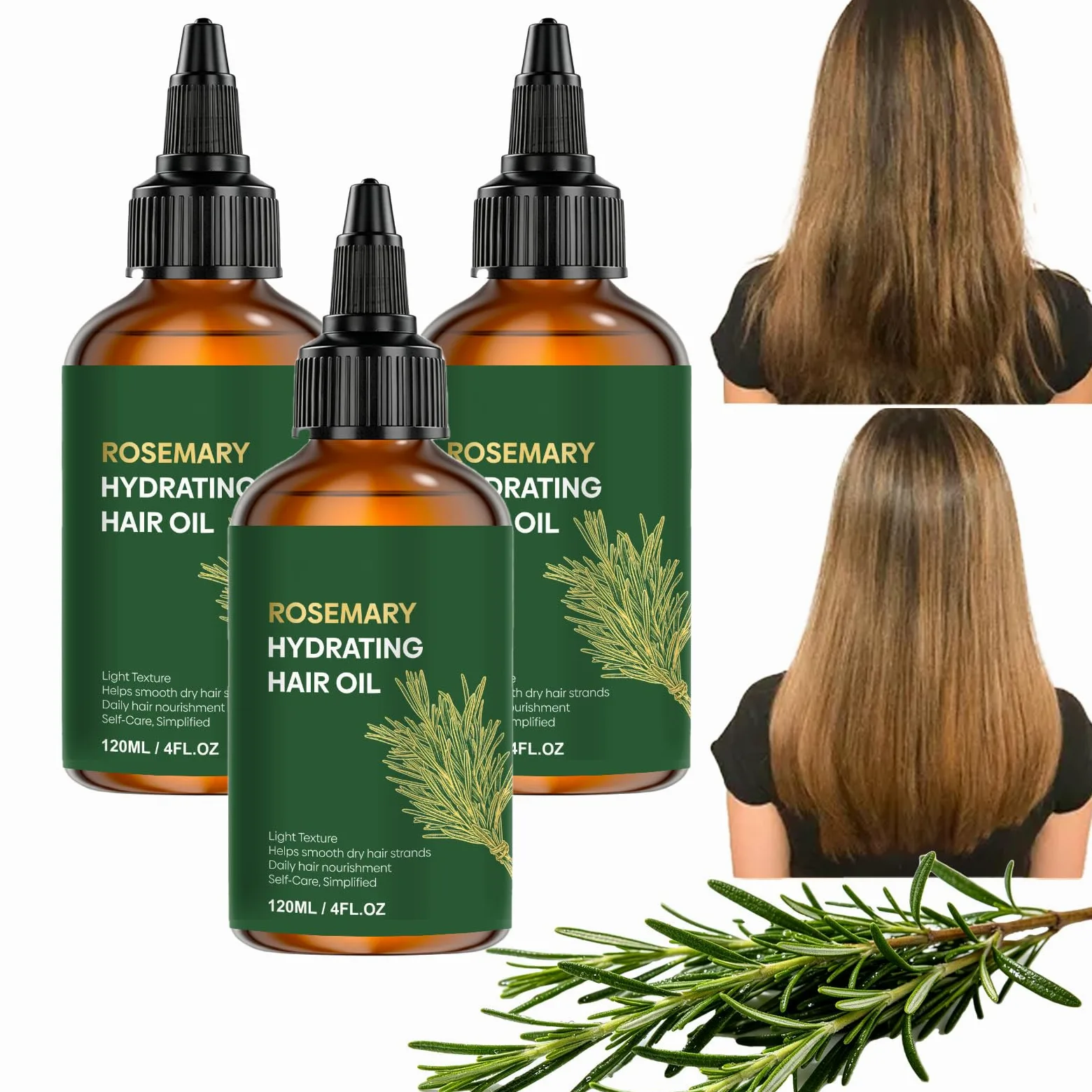 Rosemary Biotina Nutritiva Fortificante Olio Capelli (3 pezzi) | Siero idratante rinfrescante per il cuoio capelluto con olio di rosmarino, per capelli visibilmente più pieni e non grassi