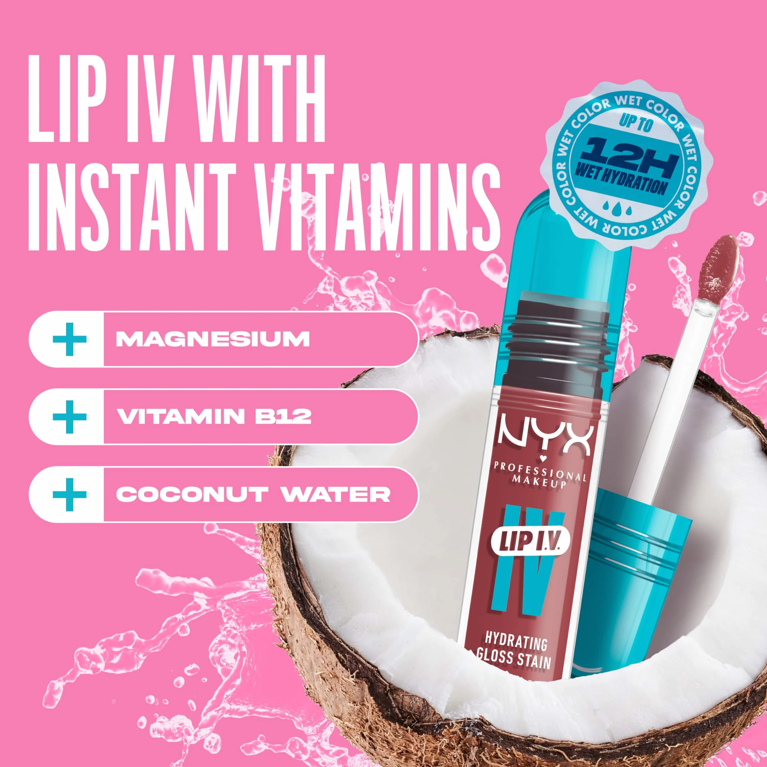 NYX Professional Makeup Gloss Idratante & Lip Tint 2-in-1, Idratazione fino a 12H, Con Vitamina B12 e Magnesio, Lip IV Hydrating Gloss Stain, Tonalità: 17 Petal Pouring, 5 ml