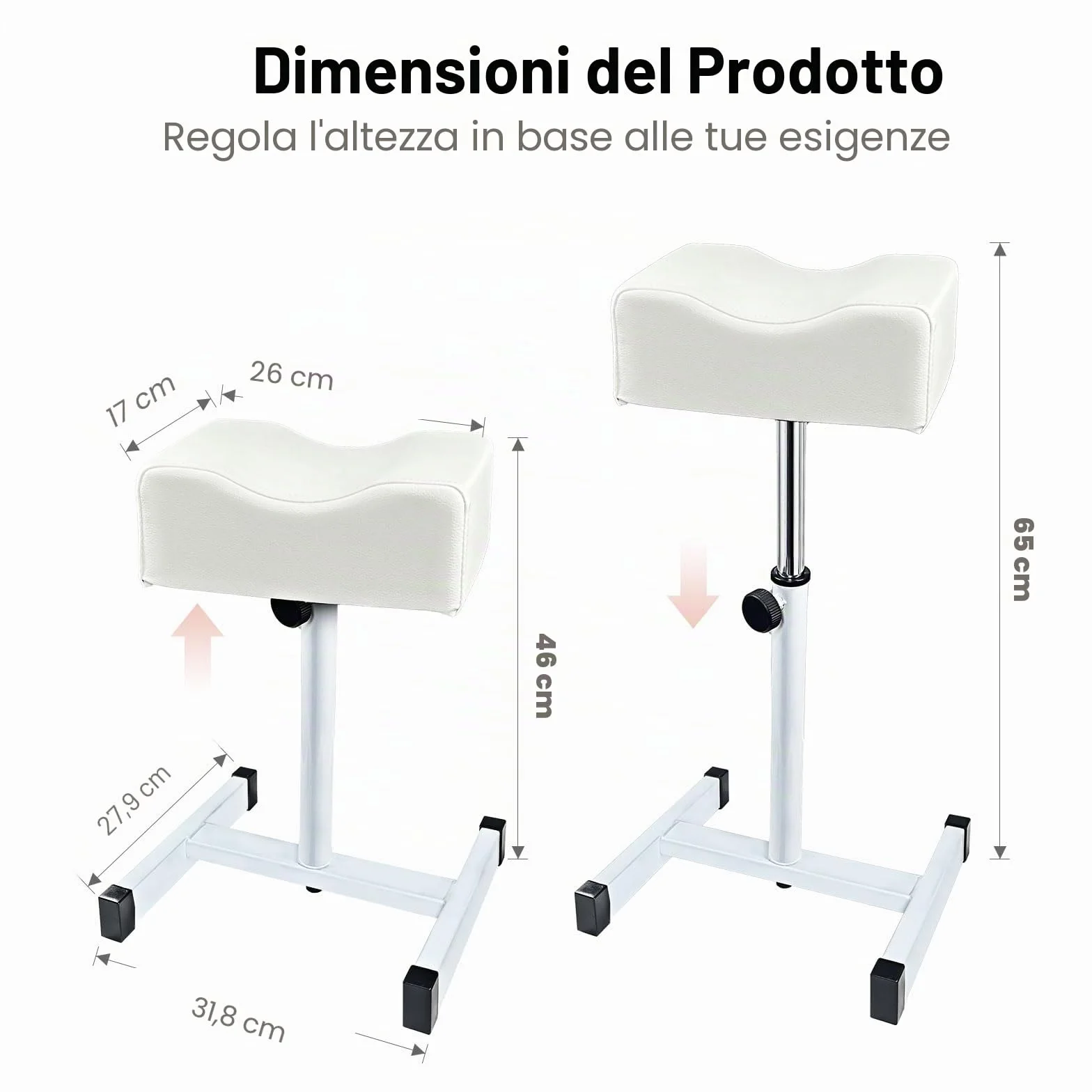 Sgabello per pedicure, per manicure, per la cura dei piedi, regolabile in altezza, per la cura dei piedi, per salone di unghie, massaggio spa, salone di bellezza, bianco