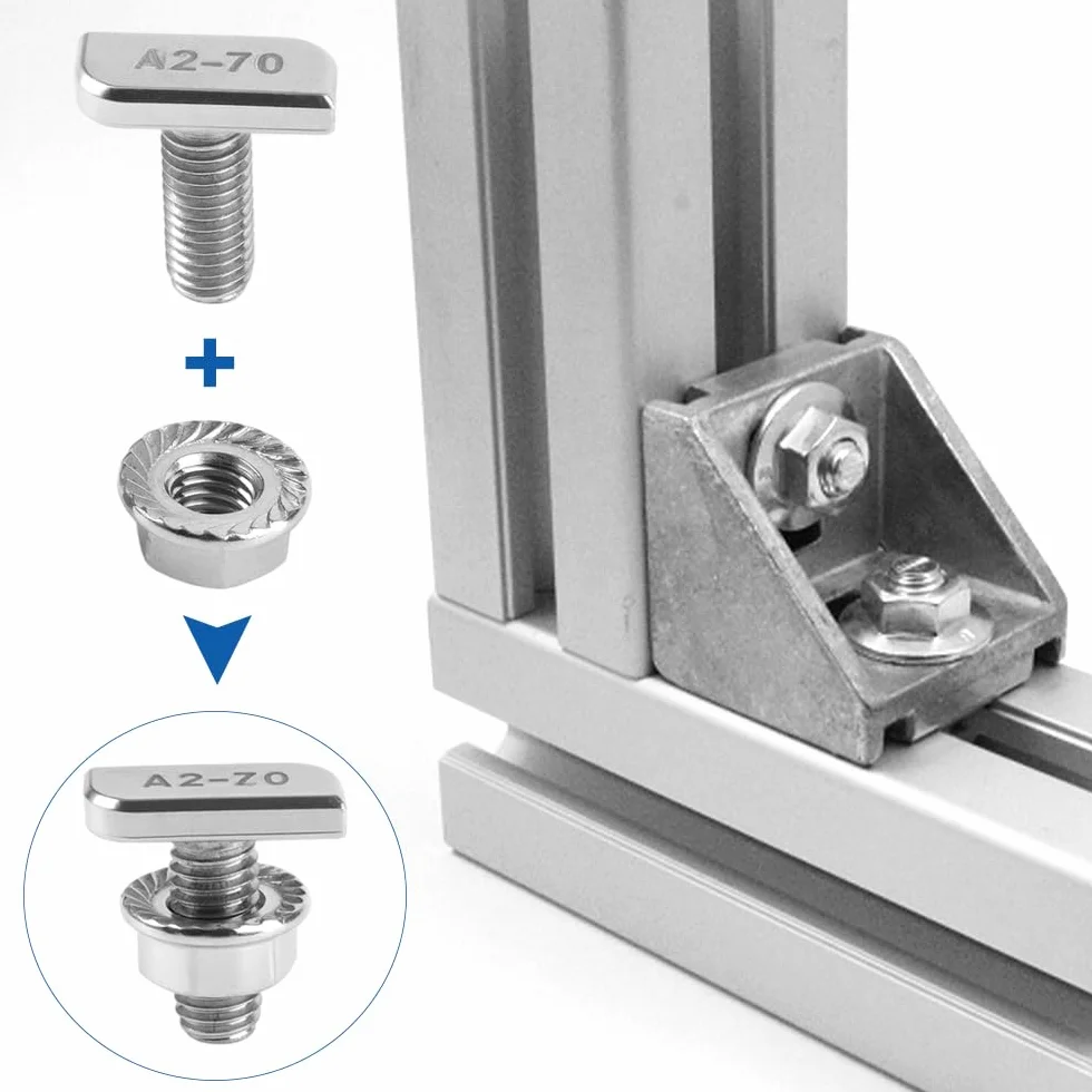 M8 x 20 mm Slot Viti a Testa Martellata con Dadi Flangiati Set, Bulloni a T in Acciaio Inossidabile per Montaggio Fotovoltaico