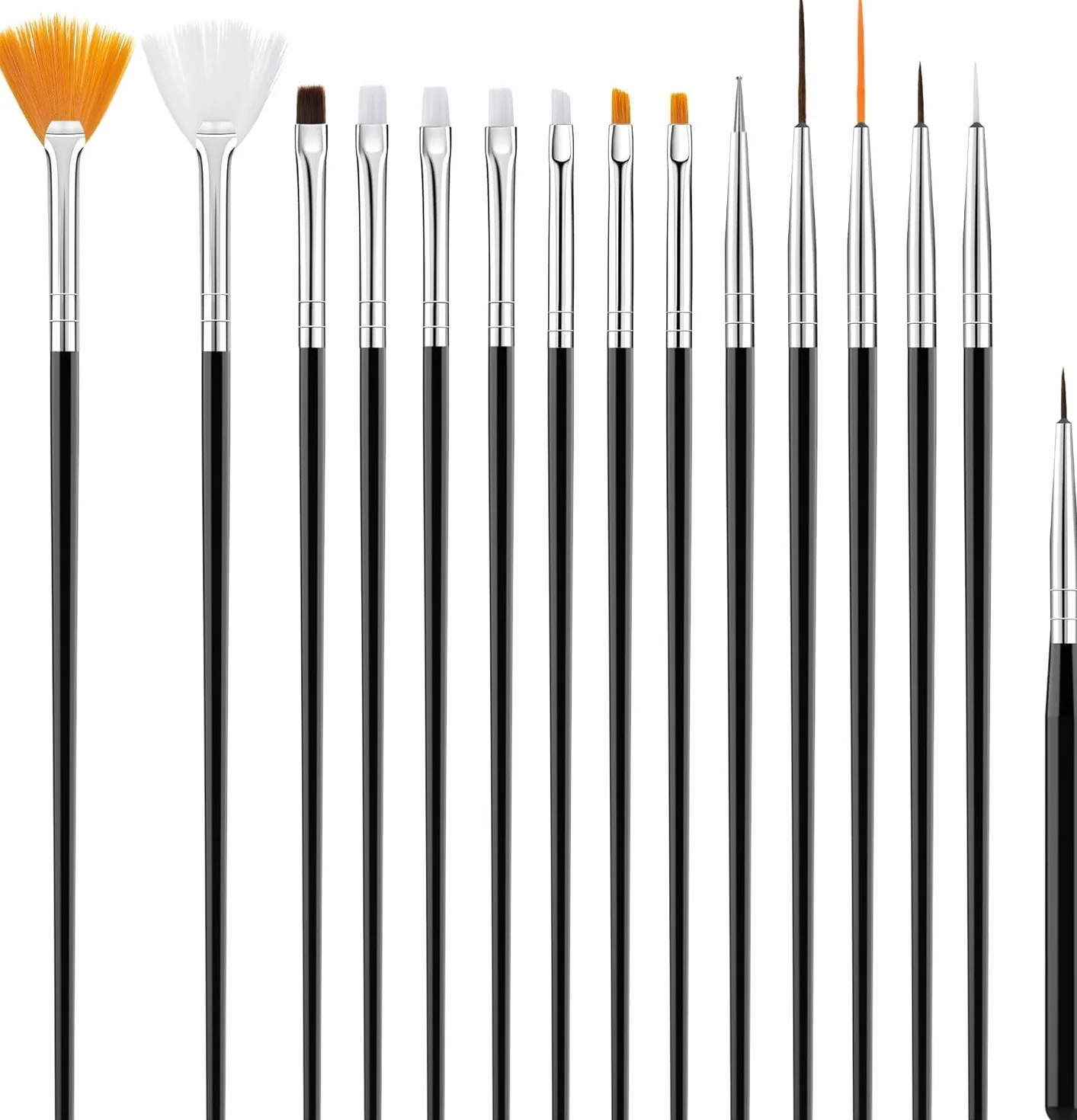 15 pennelli per nail art, pennello per unghie, gel con strumento per unghie, pennello gel UV, per costruzione, pennello in acrilico, pennello per nail art, per fai da te, disegni, colore: nero