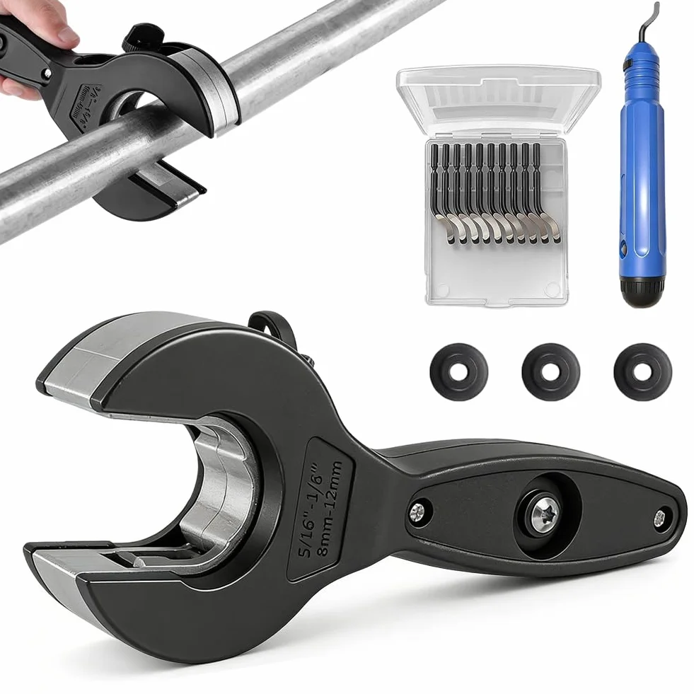Tagliatubi in Acciaio Inossidabile 8-29 mm, Tagliatubi a Cricchetto 2 in 1 per Rame, Plastica e Alluminio, con 3 Rotelle di Ricambio