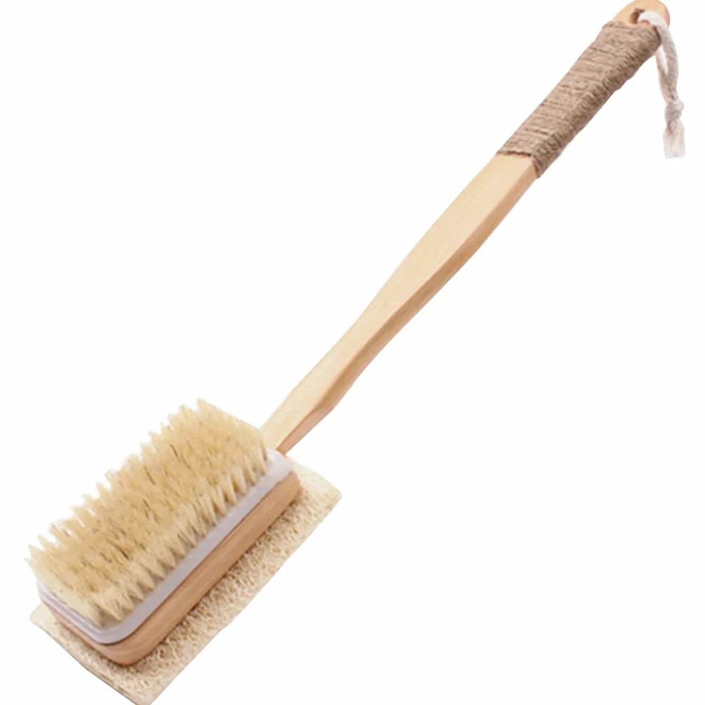 Spazzole per Il Corpo a Doppia Faccia Capelli con setole Naturali e luffa, Spazzola da Bagno in Legno pulisci Facilmente Il Corpo, Spazzola per la Pelle con Manico in spago Antiscivolo(42 * 9cm*2)