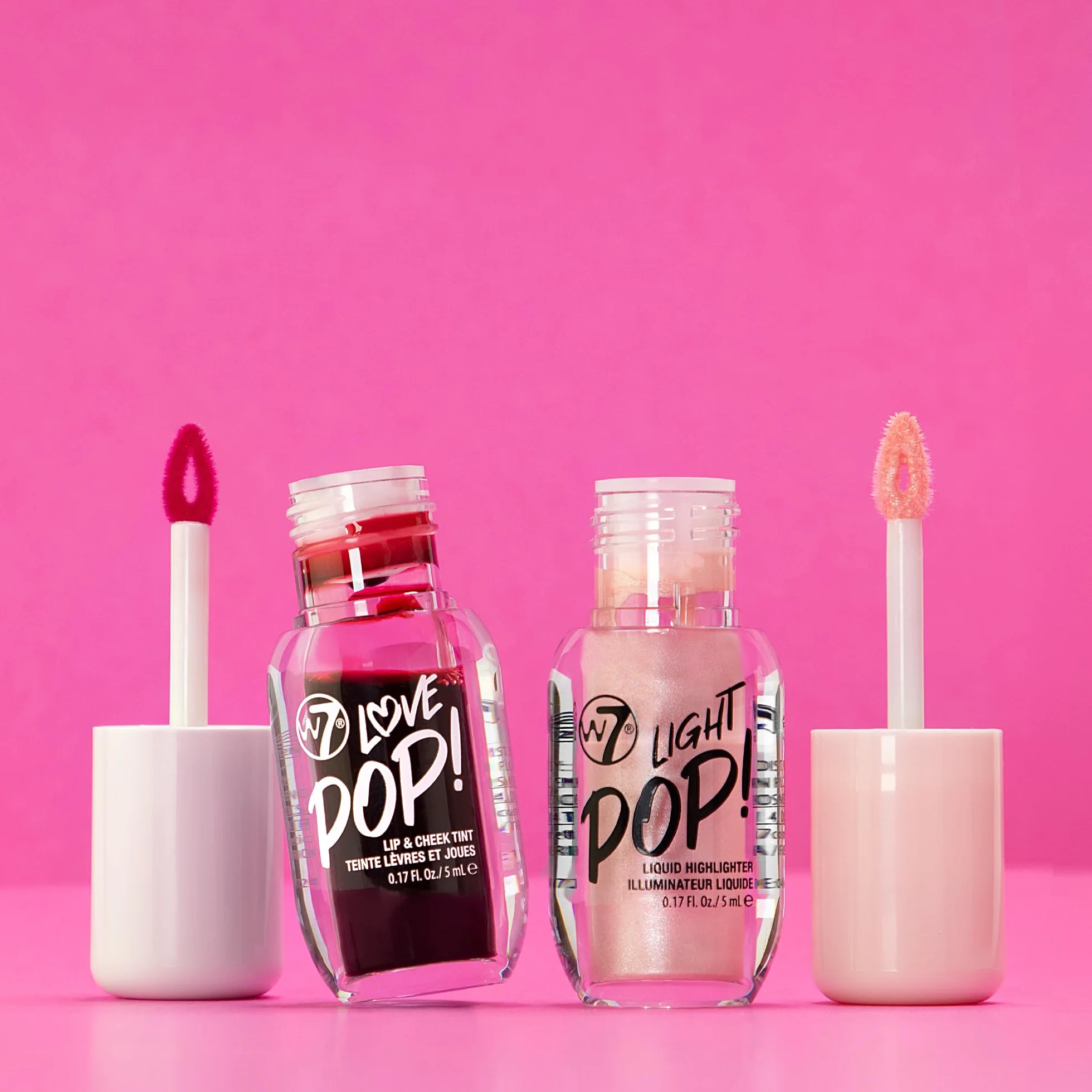 W7 Pop Duo - Set regalo per trucco Love Pop Lip & Cheek Tint + Light Pop Liquid Highlighter - Colore costruibile, Juicy Tint & Glow - 2 x 5 ml