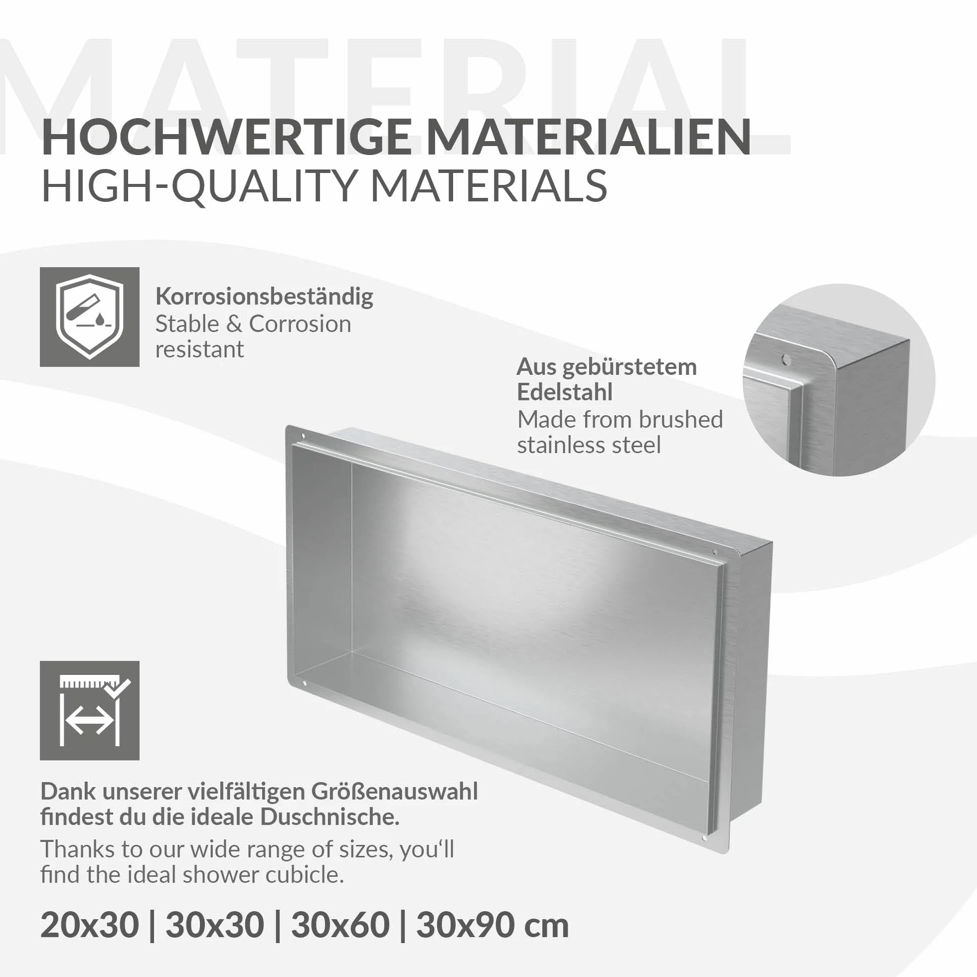 LuxeBath Nicchia a Parete senza Cornice in Acciaio Inossidabile 60x30x10 cm Argento per Bagno