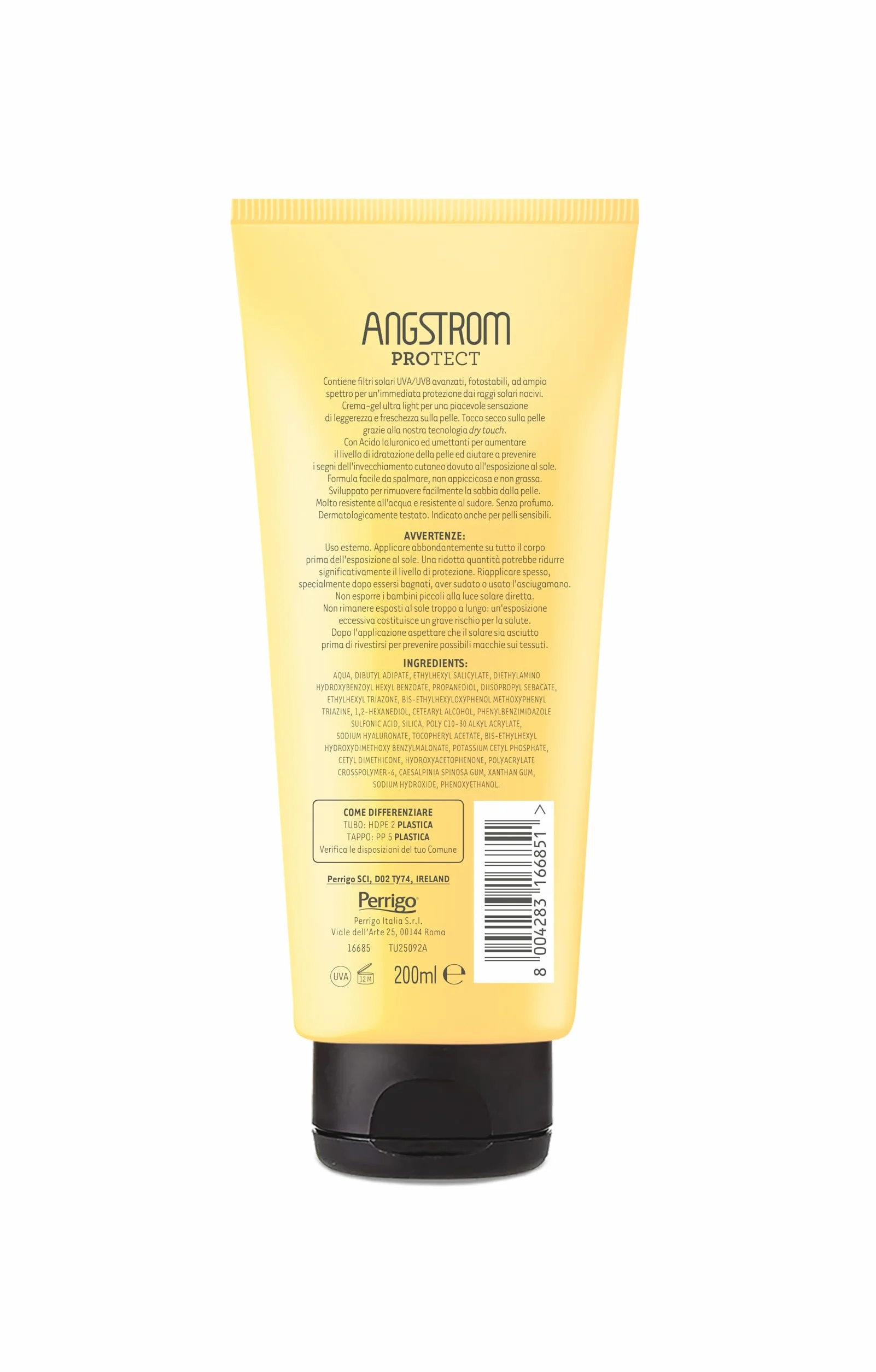 Angstrom Protect Crema-Gel Solare SPF 50+, Ultra light, Resistente all'acqua, Dermatologicamente testato, 200ml