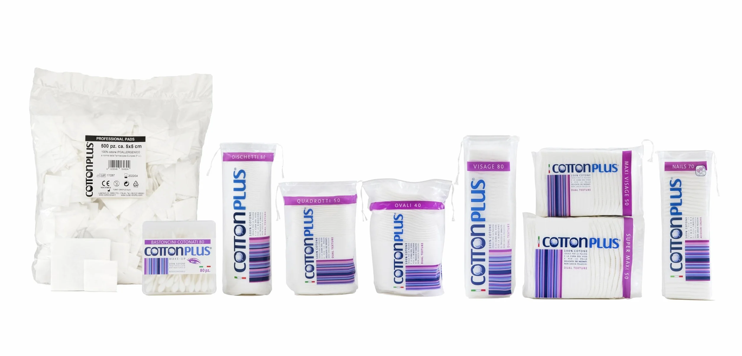 Cotton Plus VISAGE 80 pz. - LINEA BEAUTY | DISCHETTI PRETAGLIATI 100% PURO COTONE | Dischetti struccanti per la pulizia del viso soffici e resistenti.
