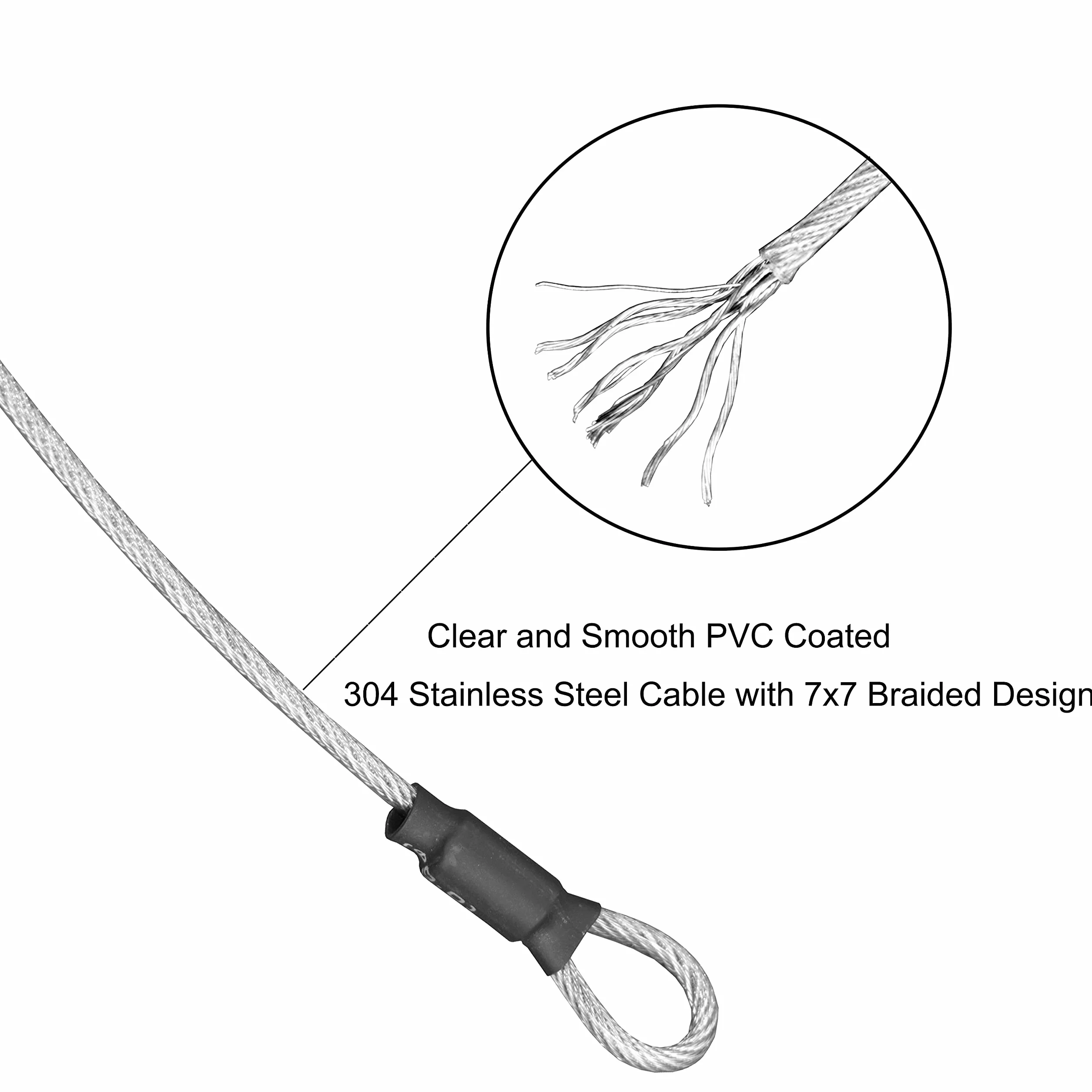 OMOTOOL Lucchetto per cavi di sicurezza 3 mm acciaio inox intrecciato, confezione da 2