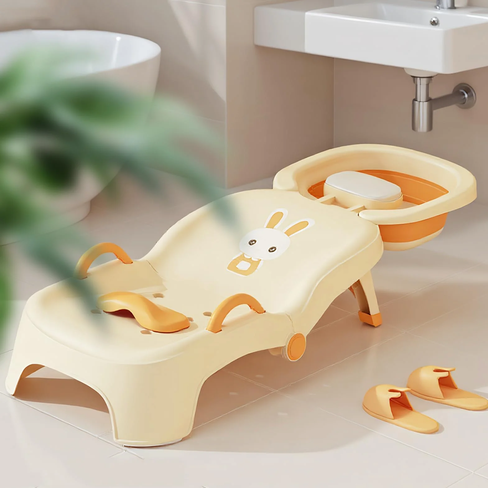 Sedia per lavare i capelli dei bambini, sedile regolabile per shampoo, supporto pieghevole per bacino del salone | Base antiscivolo, morbido schienale con design resistente all'acqua per il