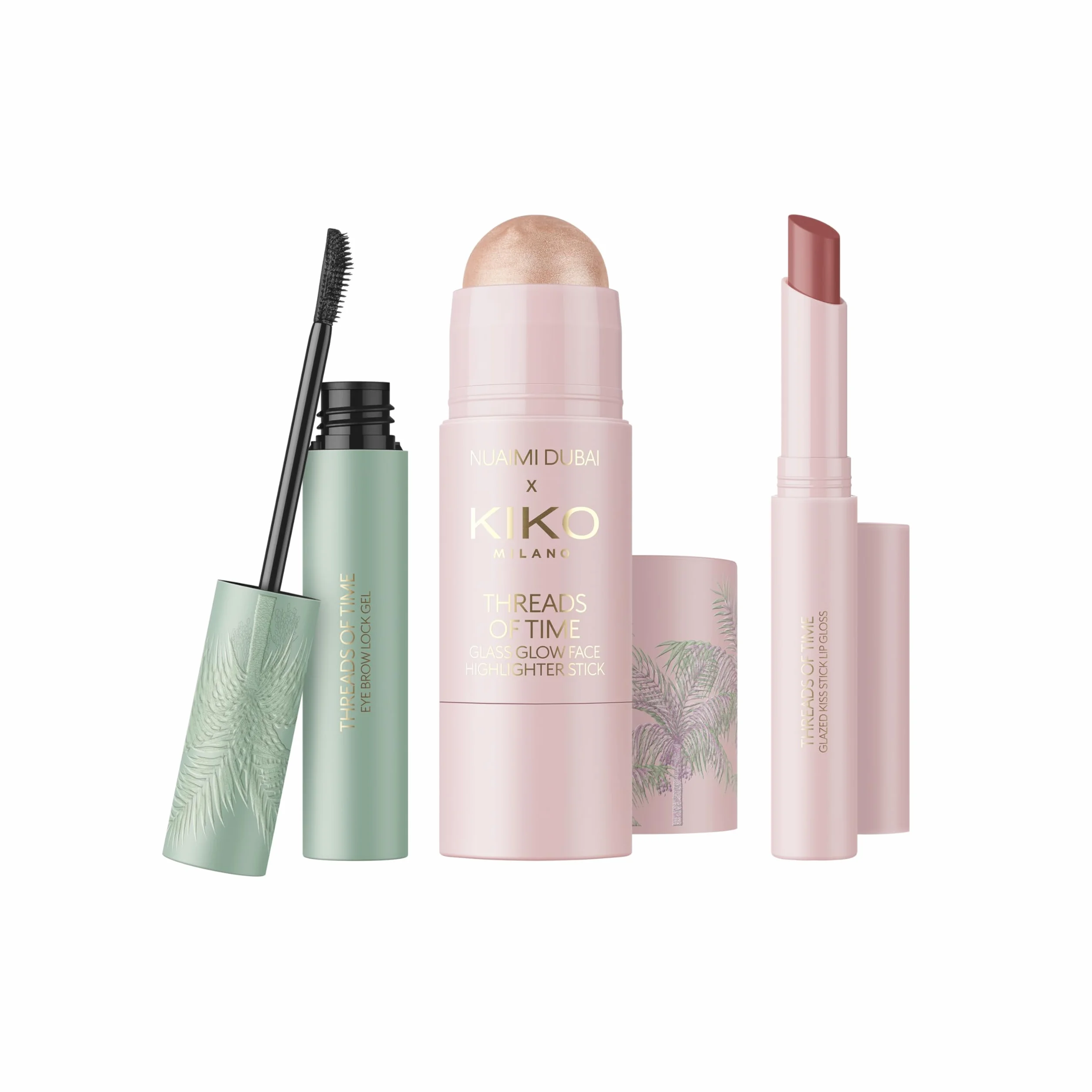 KIKO Milano Threads Of Time Glass Glow Icons Make Up Kit, Gift Set Makeup: Illuminante In Stick, Cera Per Sopracciglia E Gloss In Stick