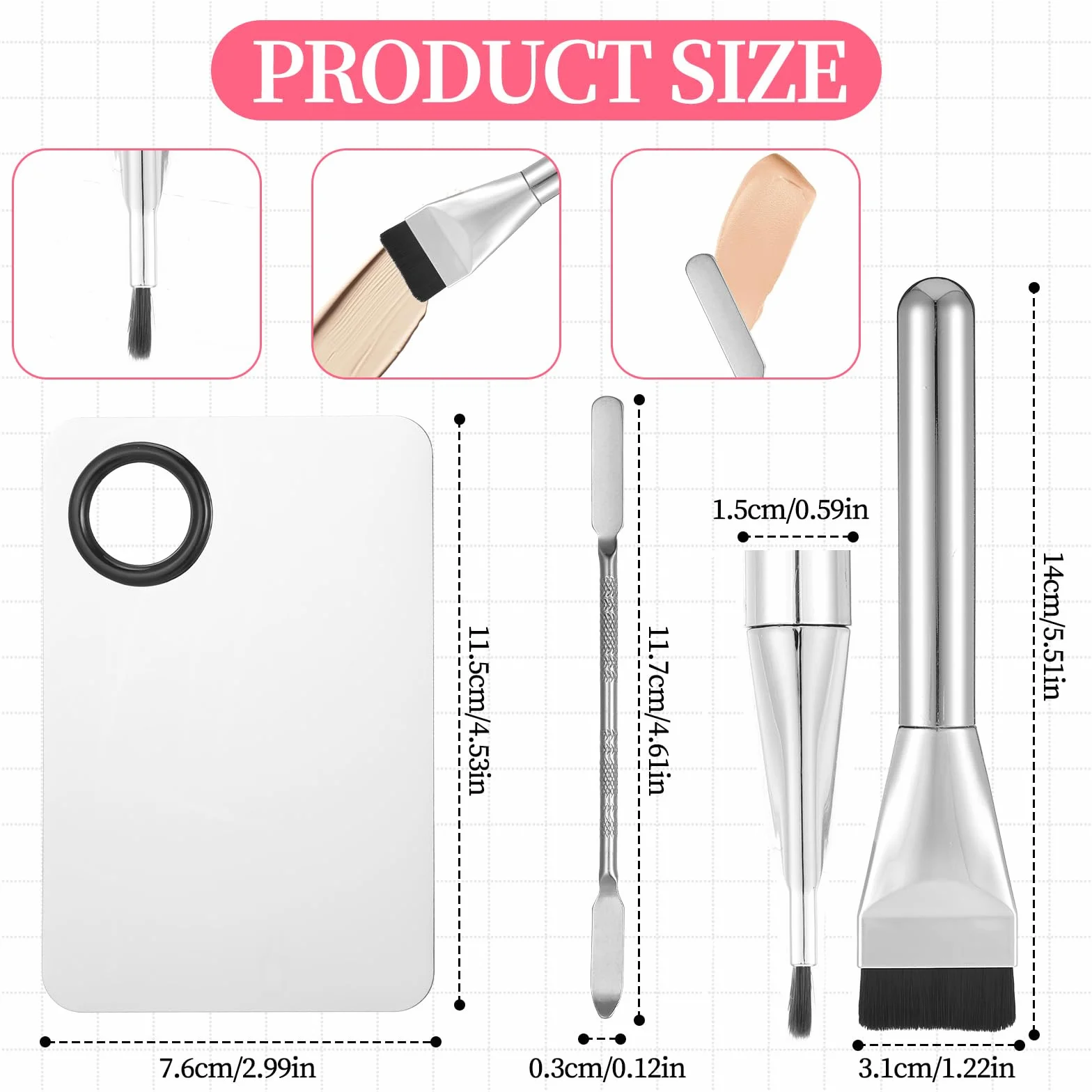 Ouligay Set di 3 spatole per trucco, tra cui tavolozza di miscelazione, spatola per fondotinta, vassoio per tavolozza, accessori per il trucco per donne