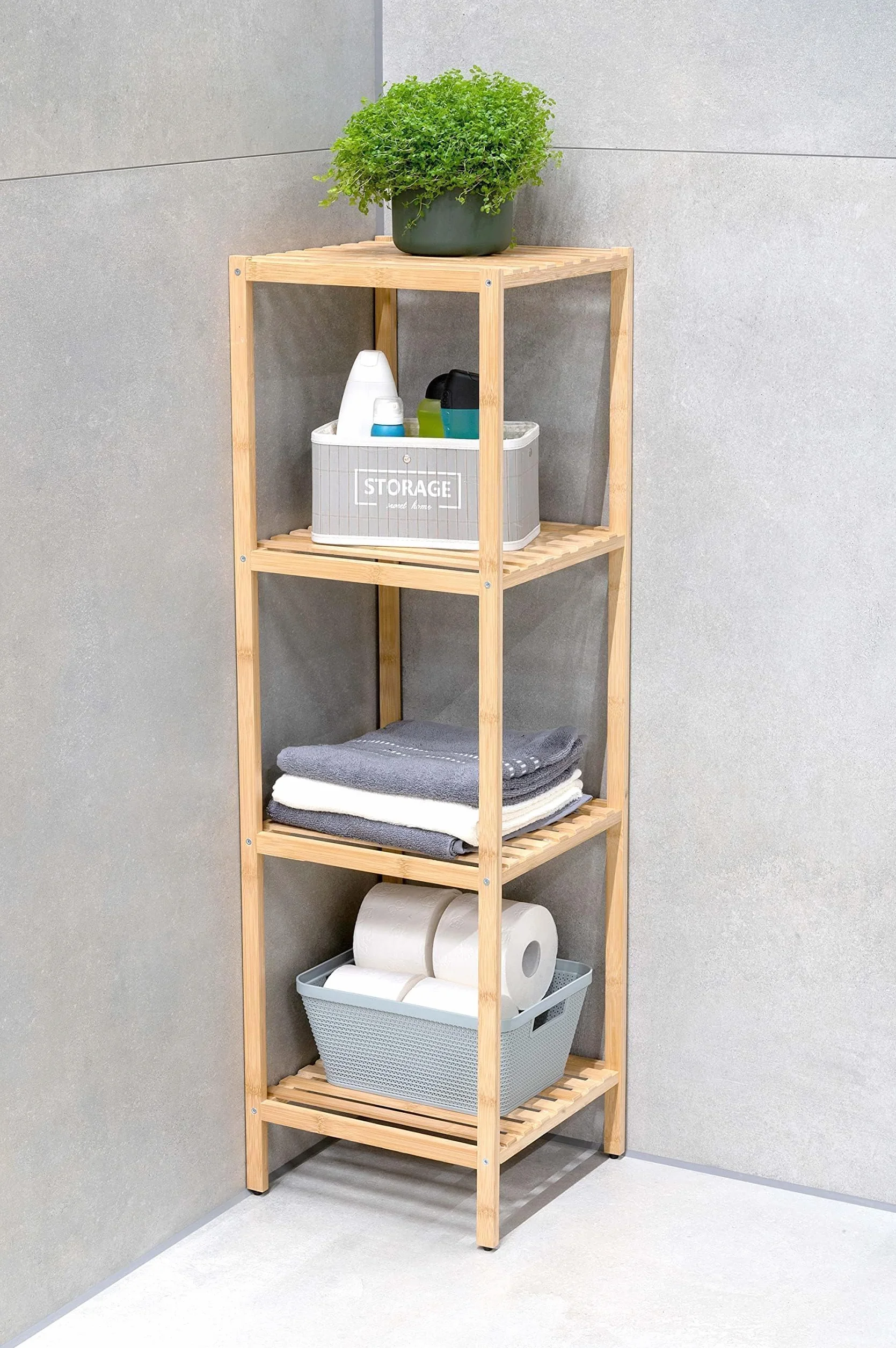 Alpina Mensola da bagno 4 ripiani Armadietto bambù 32x33x108.5 cm