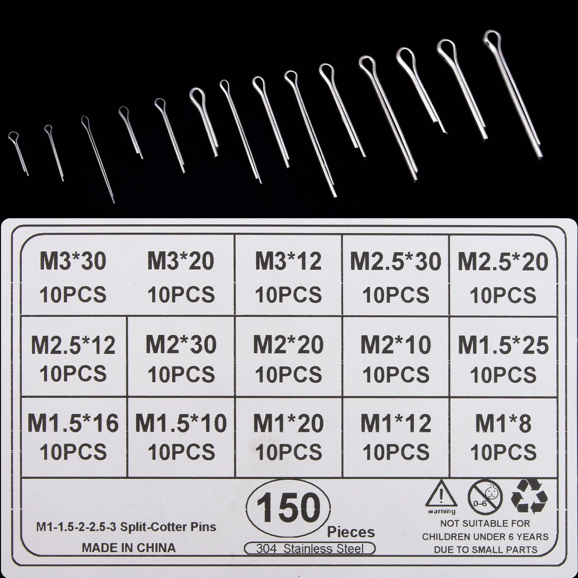 Copiglie in Acciaio Inossidabile M1-M3 Assortimento 150 Pezzi con Scatola Portaoggetti