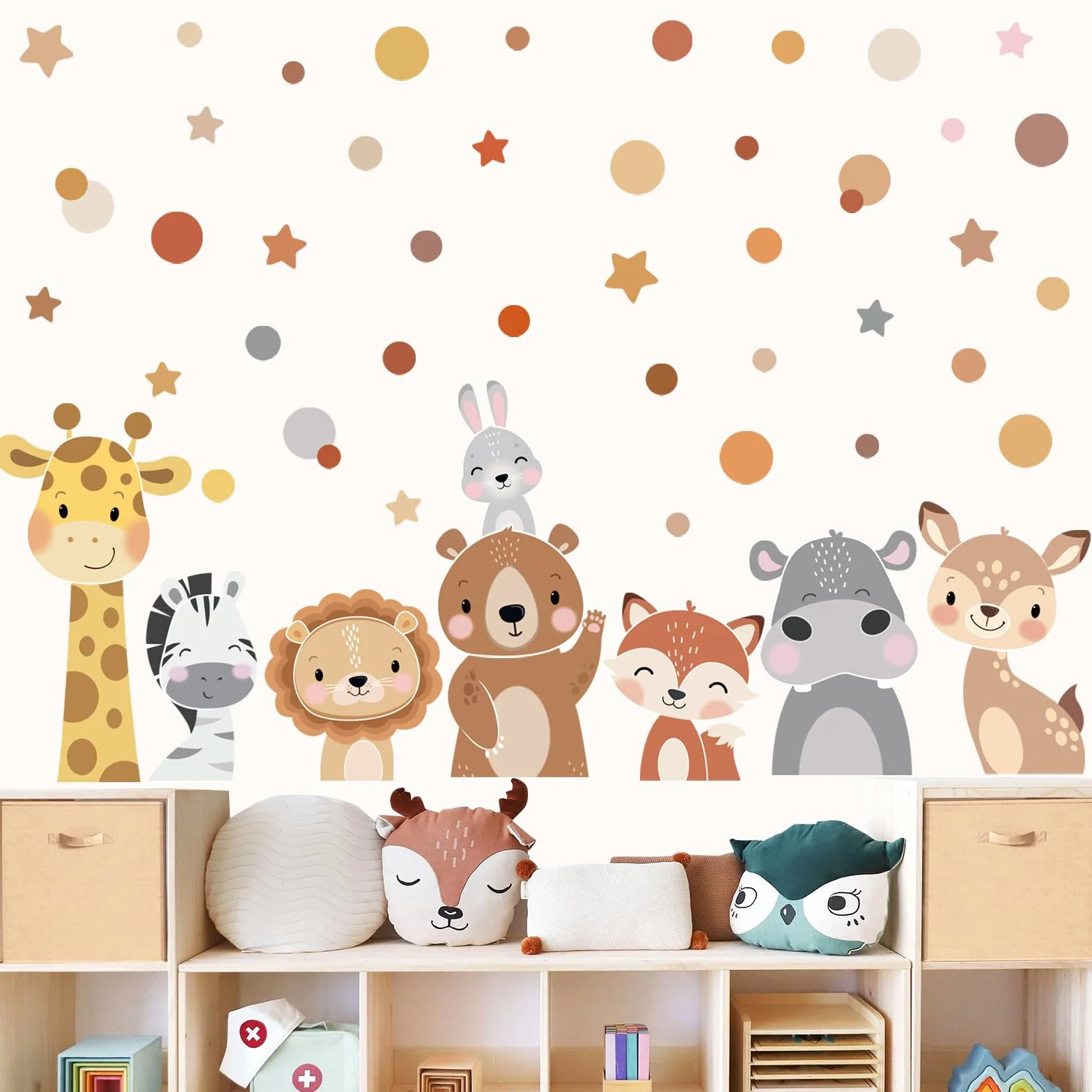 Adesivi Murali Animali Foresta Safari Giraffa Orso Pois Sticker da Muro per Camerette Bambini