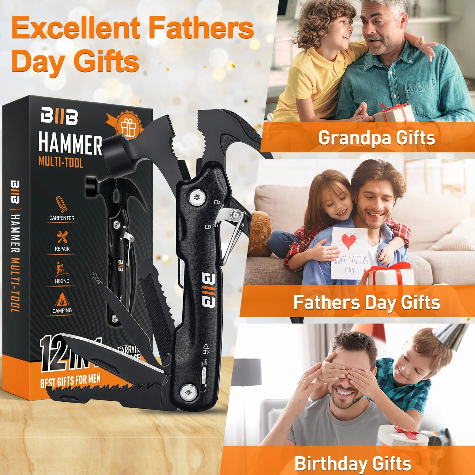 BIIB 12 in 1 Multitool Gadget Utili, Regalo Uomo Compleanno, Attrezzo Multifunzione