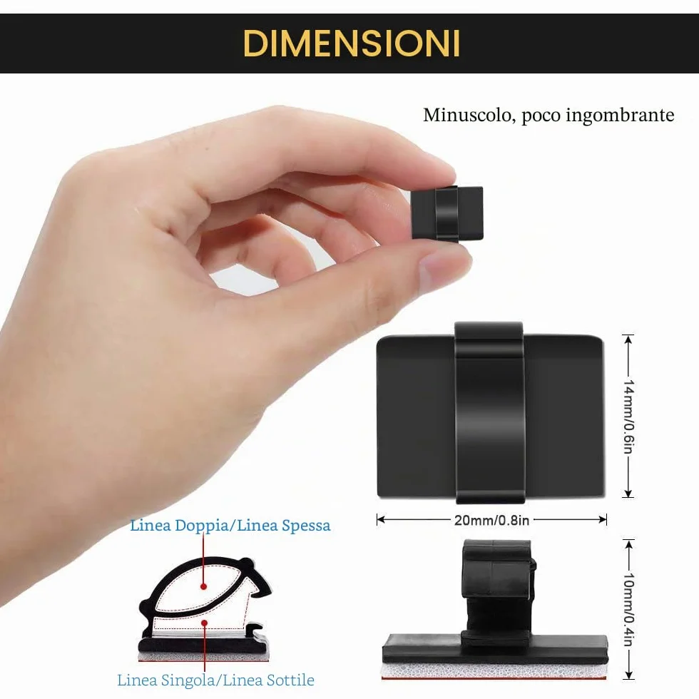 Fermacavi Adesivi 3M 100 Pezzi Clip per Cavi da Esterno Organizzatore Regolabile Nero