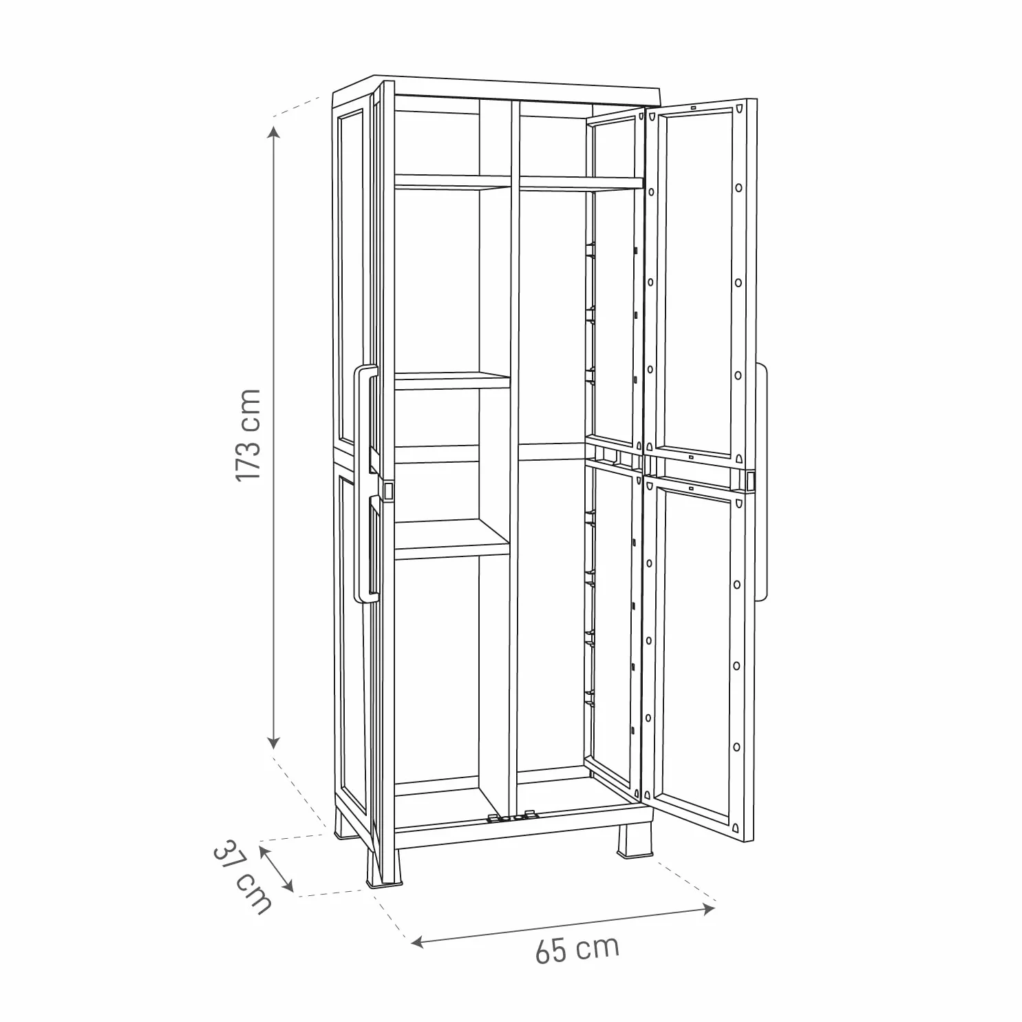 TOOMAX Armadio Portascope Wood Midi 65x37x173h cm plastica grigio tortora 4 ripiani regolabili piedini