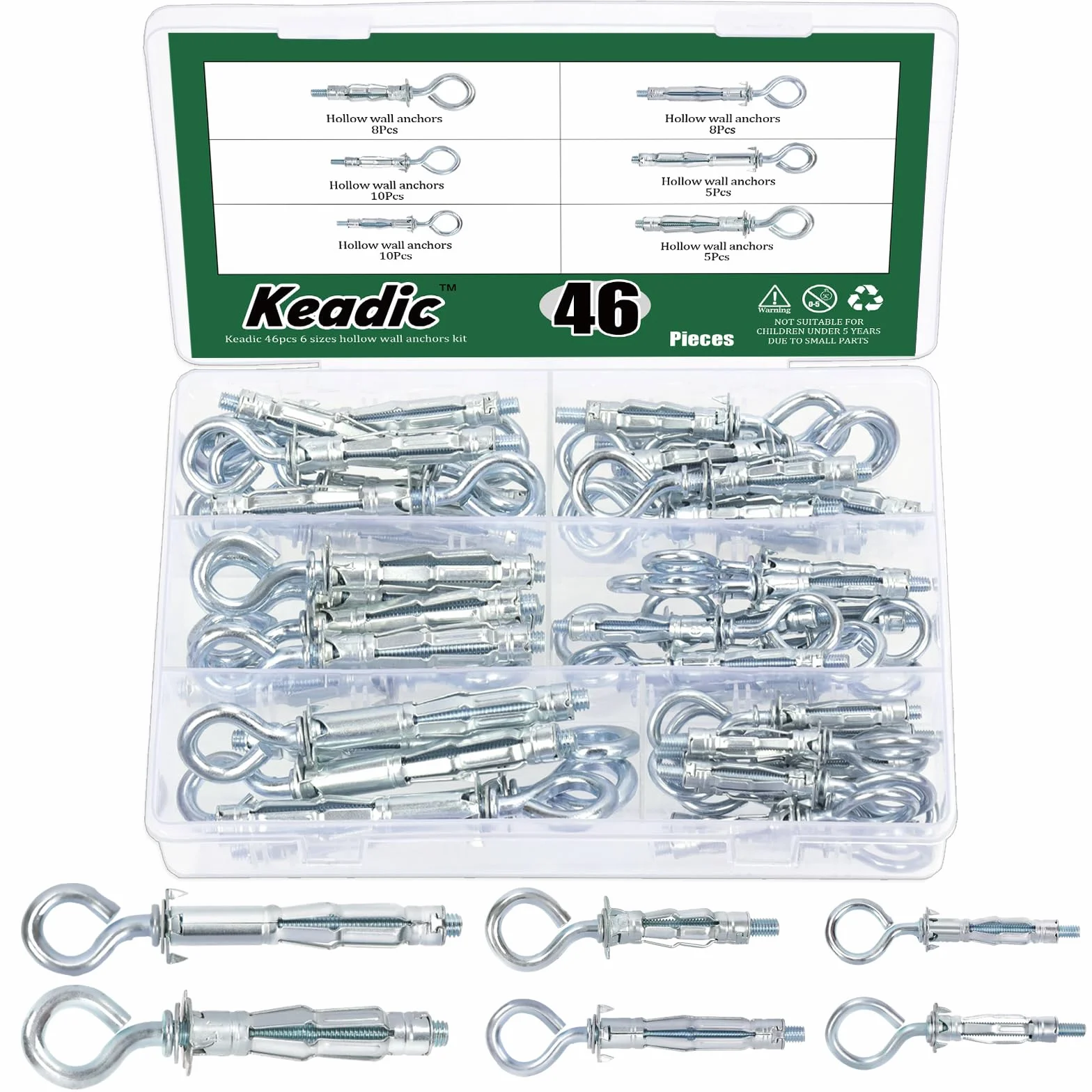 Set di 46 viti di ancoraggio a parete cava assortite M4 M5 M6, bulloni Molly acciaio zincato per cartongesso