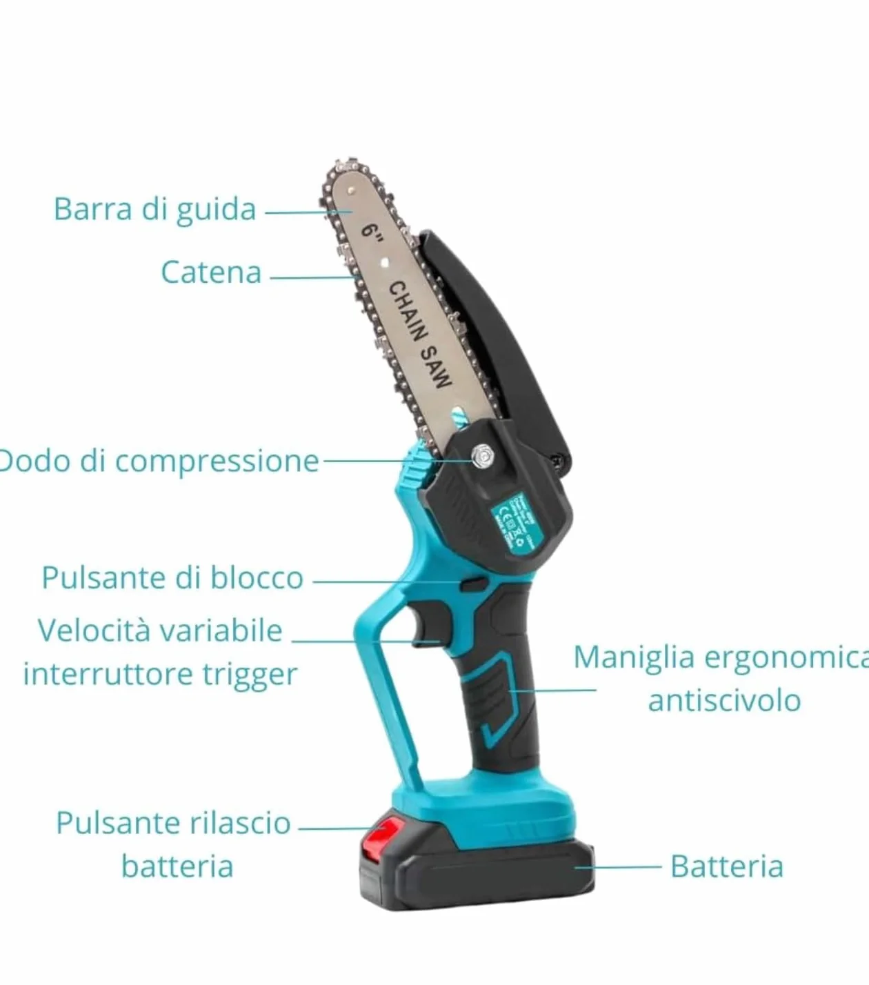 Accessori Kit Potatura 3 in 1 a Batteria: Forbici Elettriche + Mini Motosega 6” + Asta Telescopica 128-248 cm