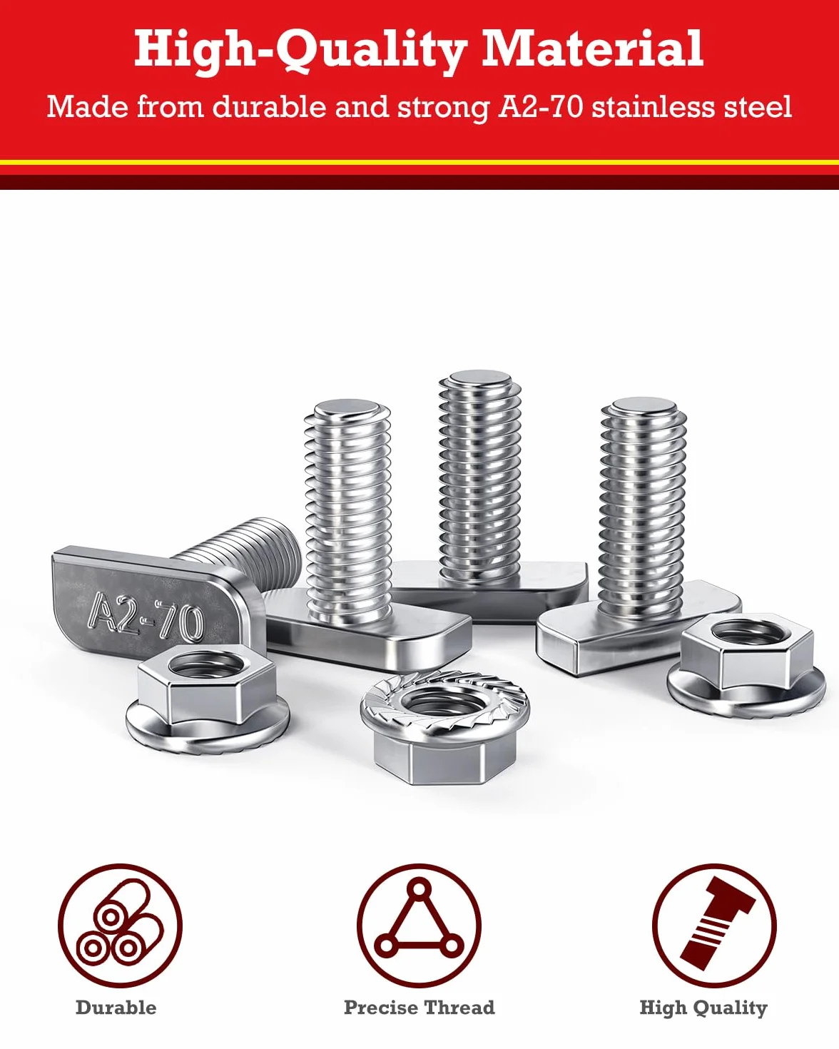 Set di 22 viti M8 x 20 mm A2-70 acciaio inox con dado a flangia per guide solari PV