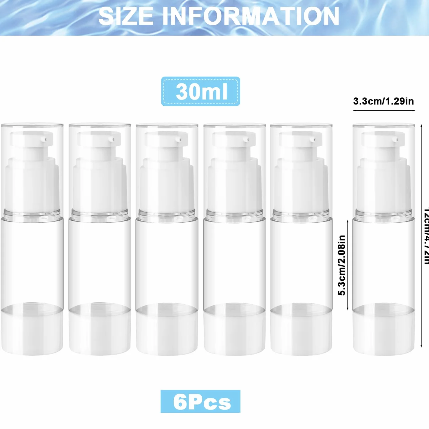 6 flaconi da 30 ml a pompa, ricaricabili vuoti, trasparenti, da viaggio, per fondotinta, essenza, crema, articoli da toeletta
