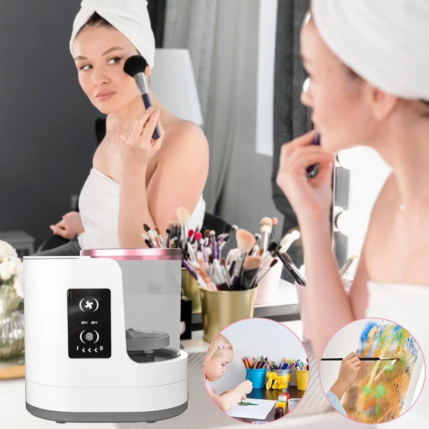 Pulitore elettrico per pennelli da trucco, dotato di funzione di asciugatura 3 in 1, pulitore elettrico automatico per pennelli da trucco, pulizia dei pennelli da trucco, regalo per le donne.