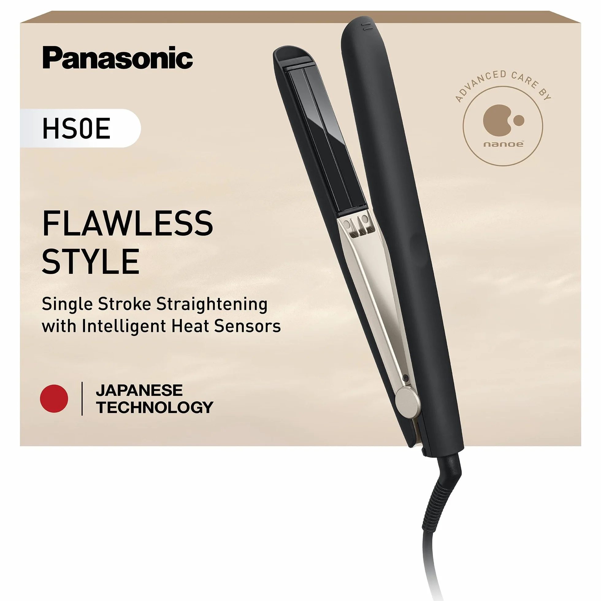 Panasonic EH-HS0E Piastra per Capelli con Sensori Termici Intelligenti, Tecnologia NANOE per Capelli Idratati e Lucenti, Piastra in Ceramica, Riscaldamento Rapido