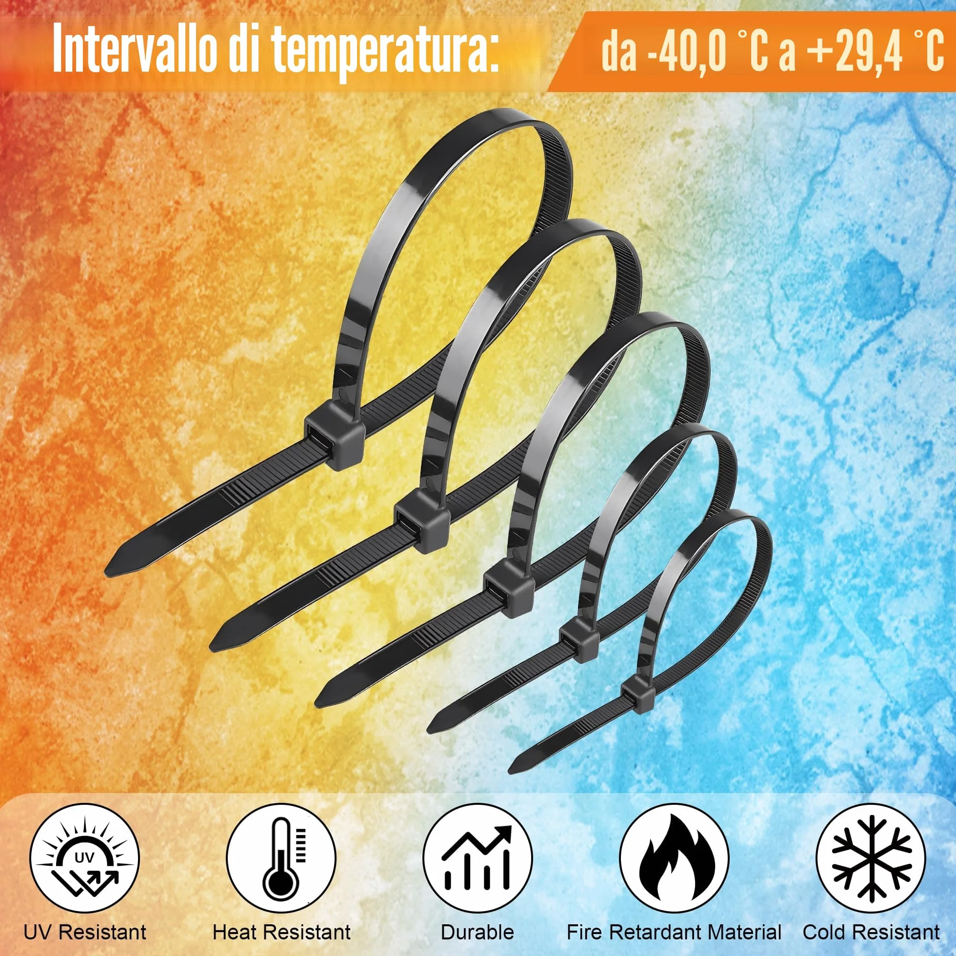 Fascette Elettricista Nere 1000 pezzi 100-300mm Plastica Resistente Alla Temperatura 18 kg