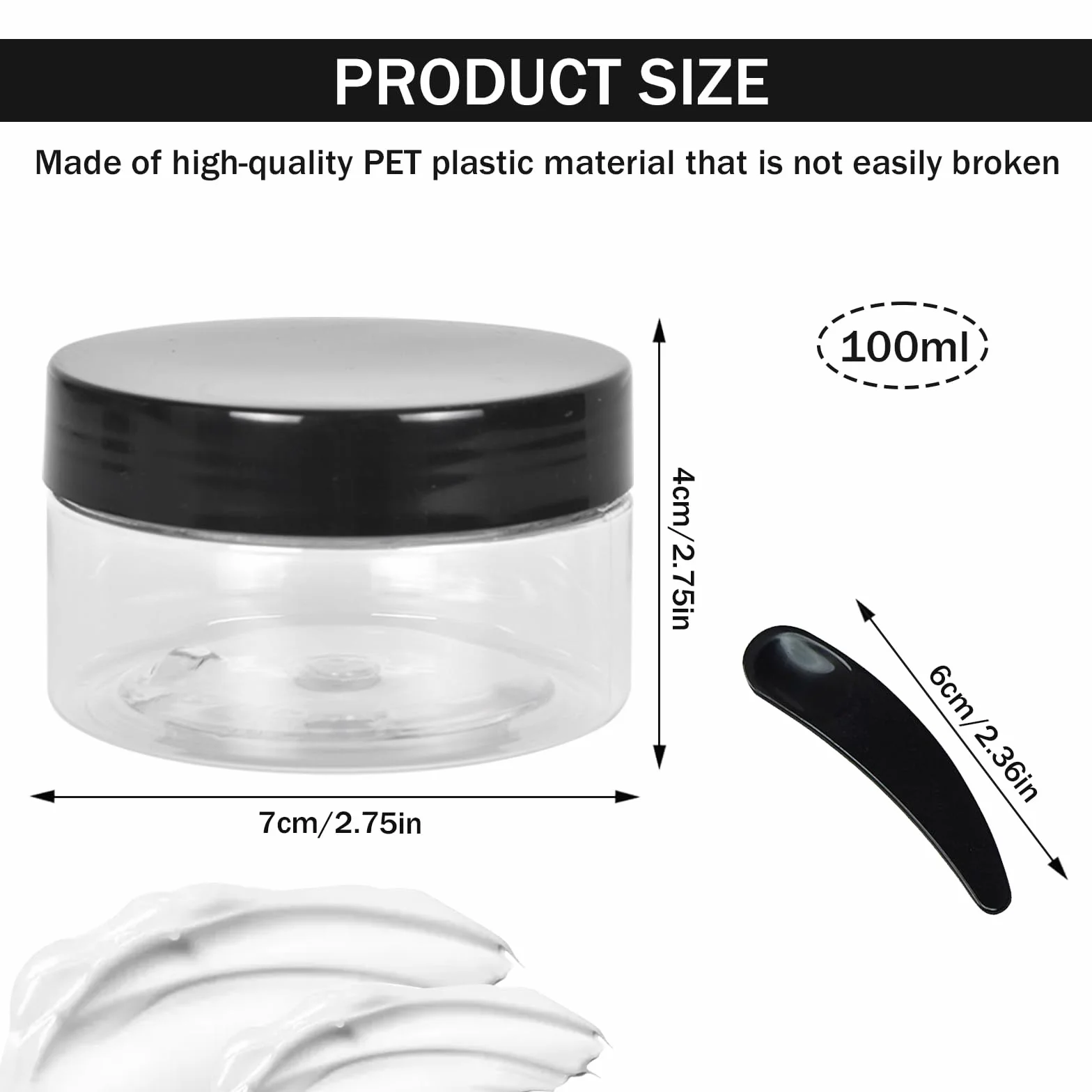 6 Pezzi 100ml Barattolini Plastica con Coperchio Spatola Trasparenti, Barattoli Plastica Rotondi Contenitori Cosmetici Vuoti Vasetti, per artigianato DIY, perline, spezie, trucco, grani