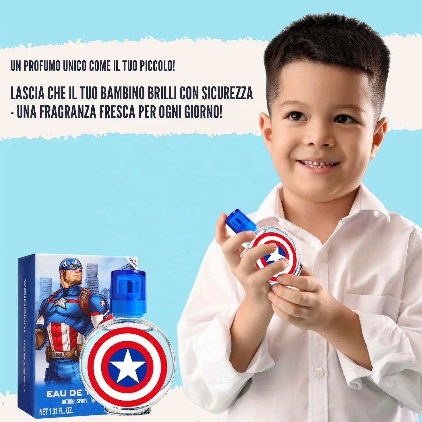 Air Val Captain America - Eau de toilette per bambini, 30 ml