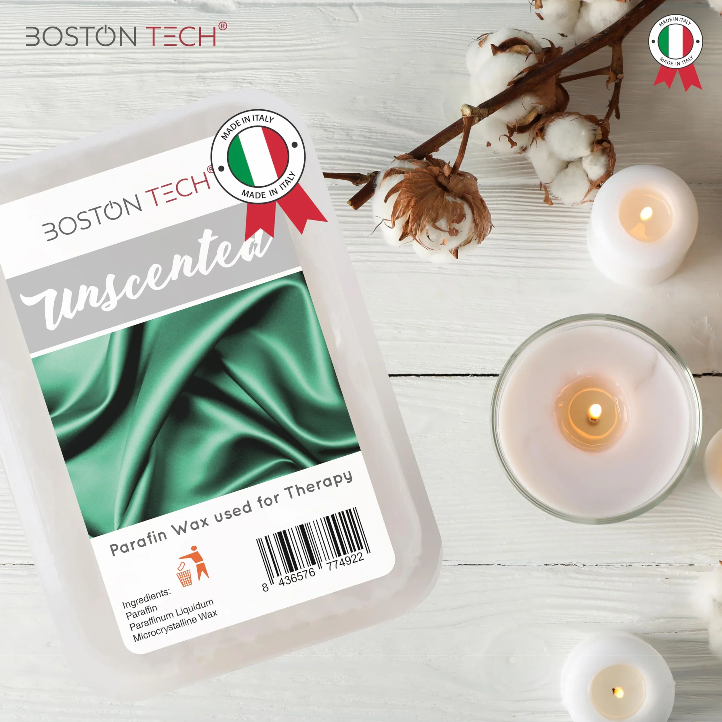 Paraffina Boston Tech per mani e piedi, riabilitazione antiossidante, trattamento di artrite e osteoartrite, idrata e nutre, confezione da 2 blocchi x 500 g Neutro