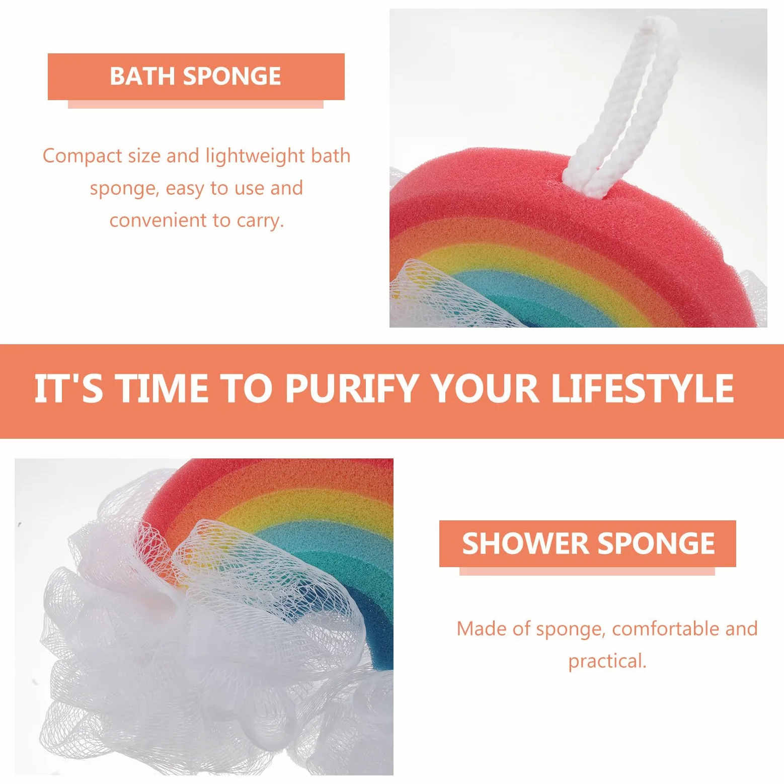 ARTIBETTER Spugna da Bagno per 2 Pezzi Design Arcobaleno Spugna Esfoliante Scrub Corpo Delicato per Doccia e Pulizia Divertente