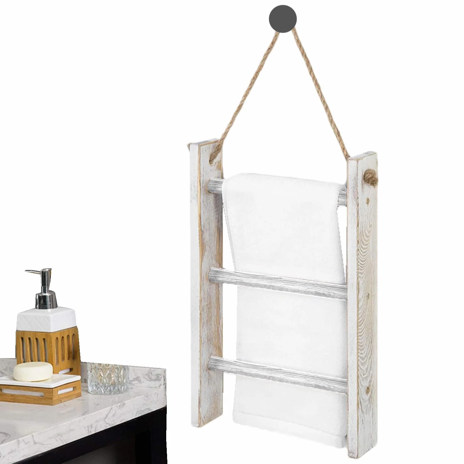 Scala Porta Asciugamani Bagno 3 Livelli Legno 26x5,5x40cm